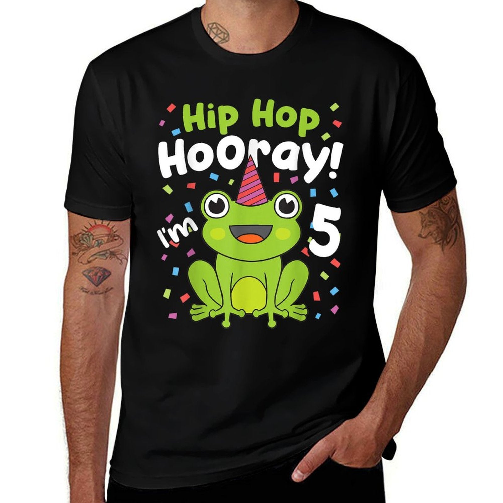 5th Birthday Boy Frog Lover 5 Year Old Funny B-Day Matching  Polyester Blend T-Shirt