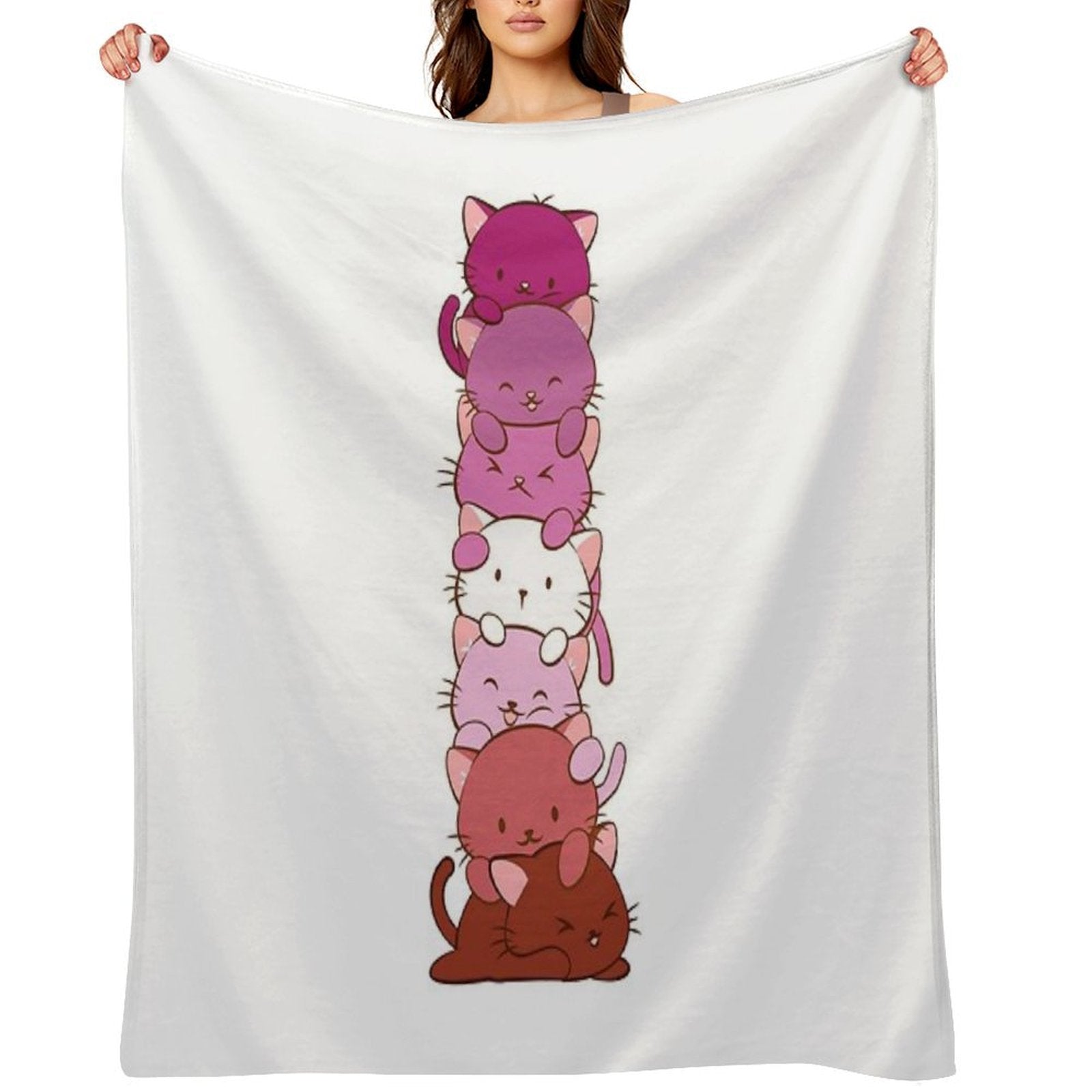 Lesbian Pride Flag Kawaii Cats Quick-dry Throw Blanket
