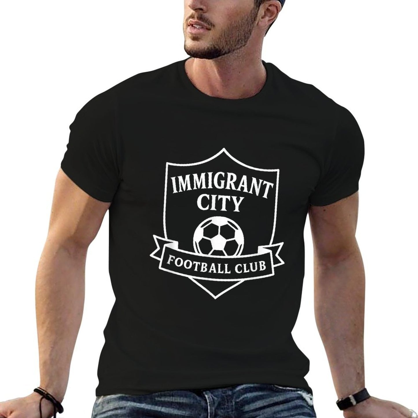 Immigrant City Football Club - Minimalist Soccer  Summer-ready Fabric T-Shirt