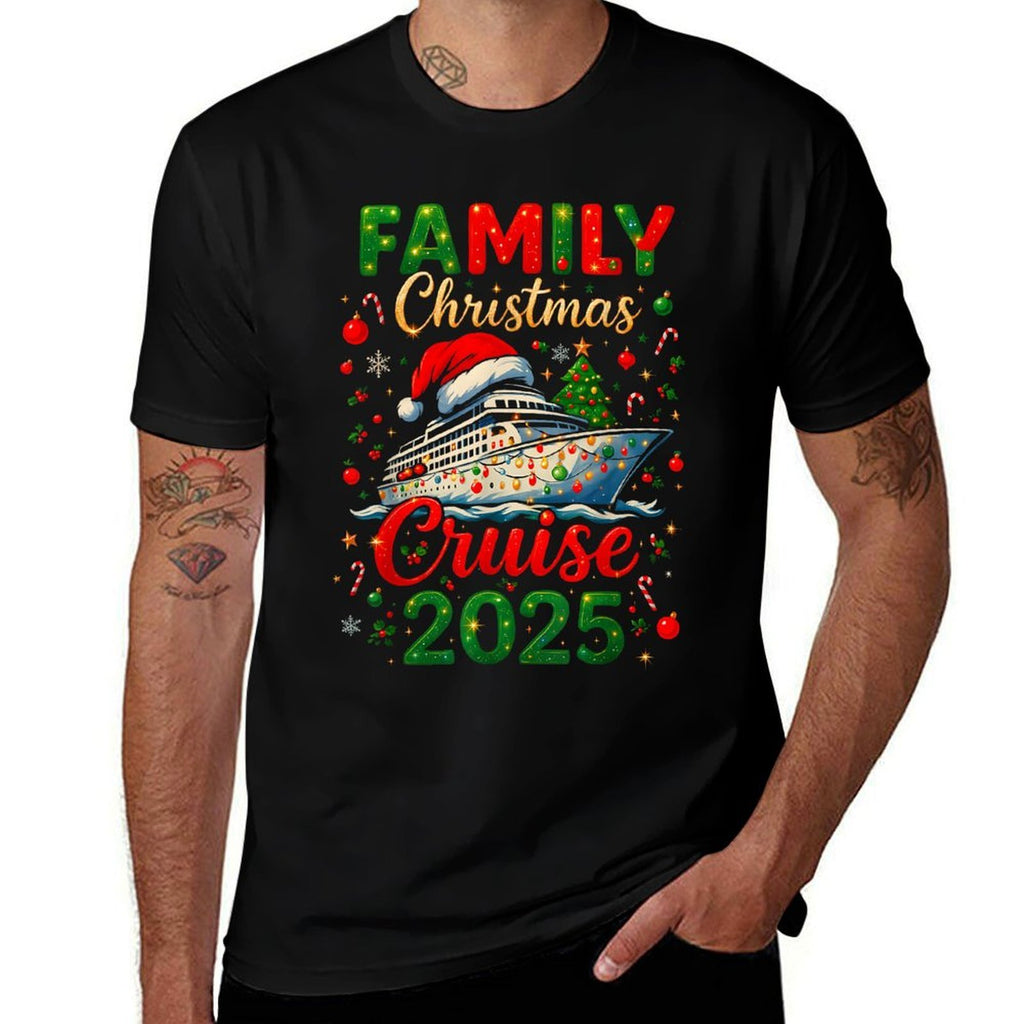 Family Christmas Cruise 2025 Matching Family Cruise Holiday  Ribbed Collar T-Shirt