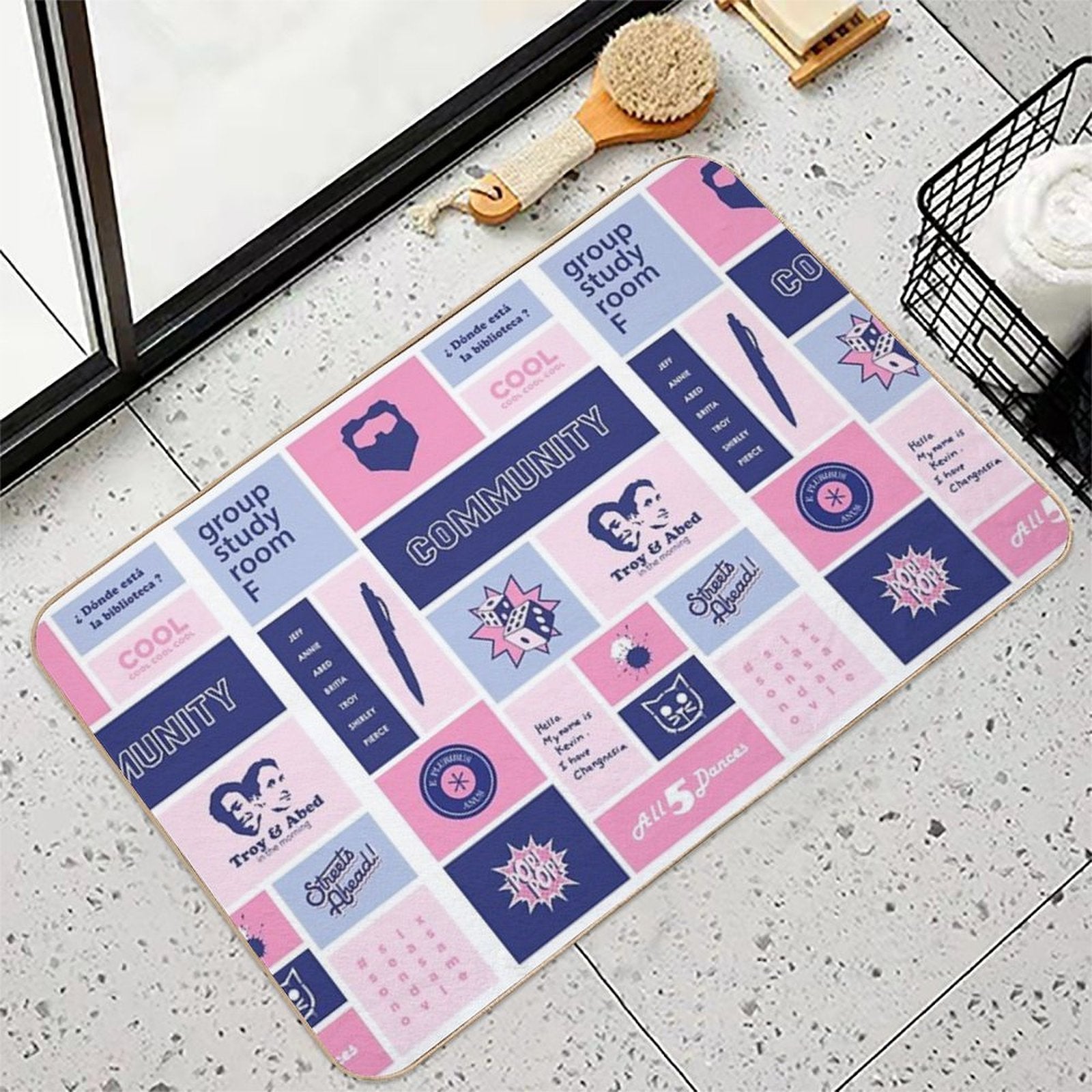 Community Collage Pink  Blue  Easy Maintenance Bath Mat