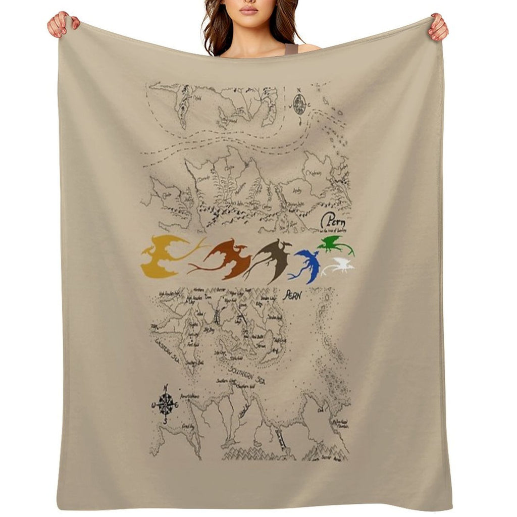 Dragonriders of Pern Maps (Beige Background) Velvety-soft Throw Blanket