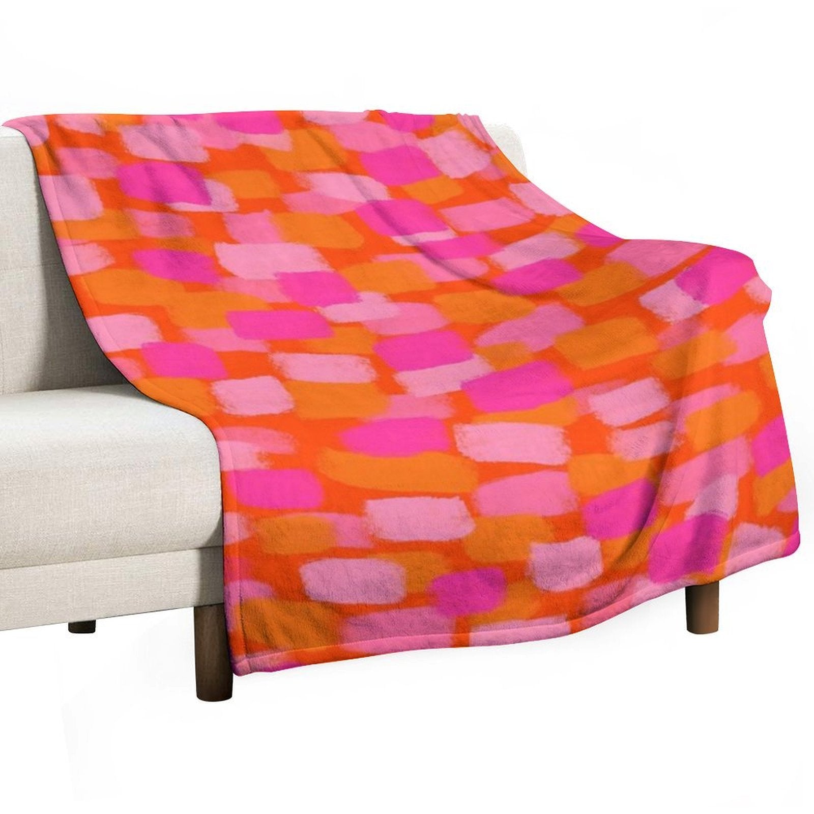 Abstract, Pink And Orange, Paint Brush Effect Lightweight Throw Blanket