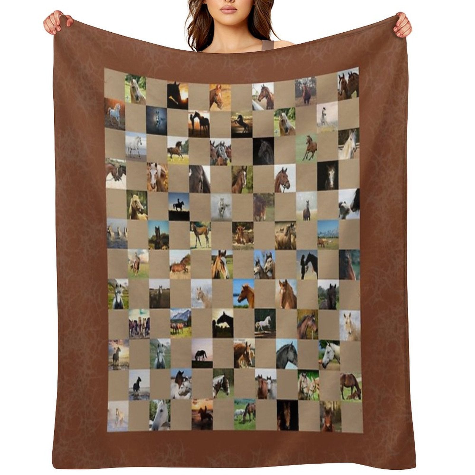 Horse Collage Quilt Pattern Shrink-resistant Throw Blanket