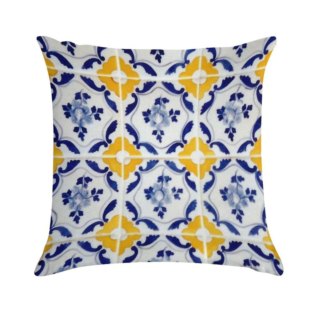Portuguese Blue And Yellow Tiles Soft Fade-Resistant Throw Pillow