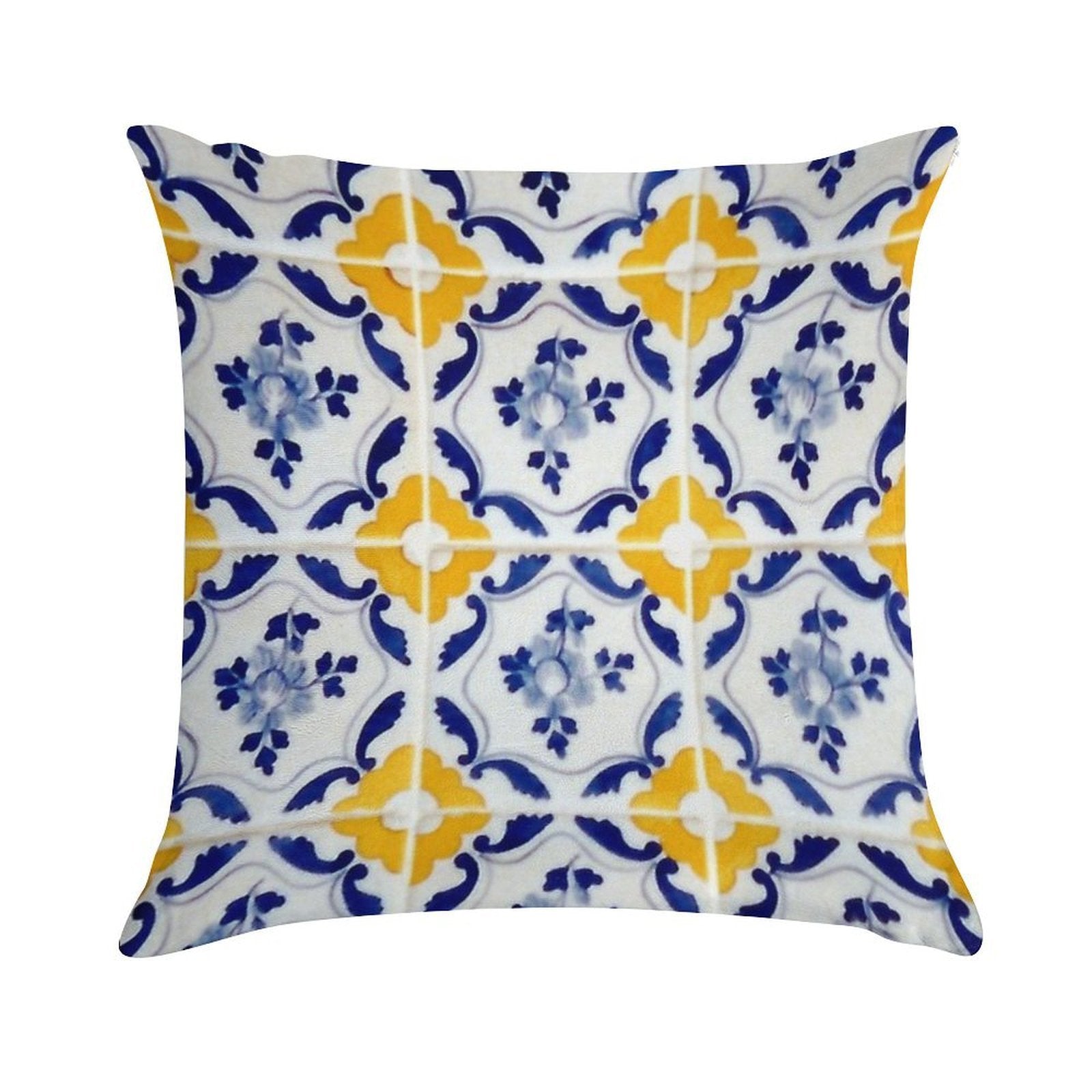 Portuguese Blue And Yellow Tiles Soft Fade-Resistant Throw Pillow
