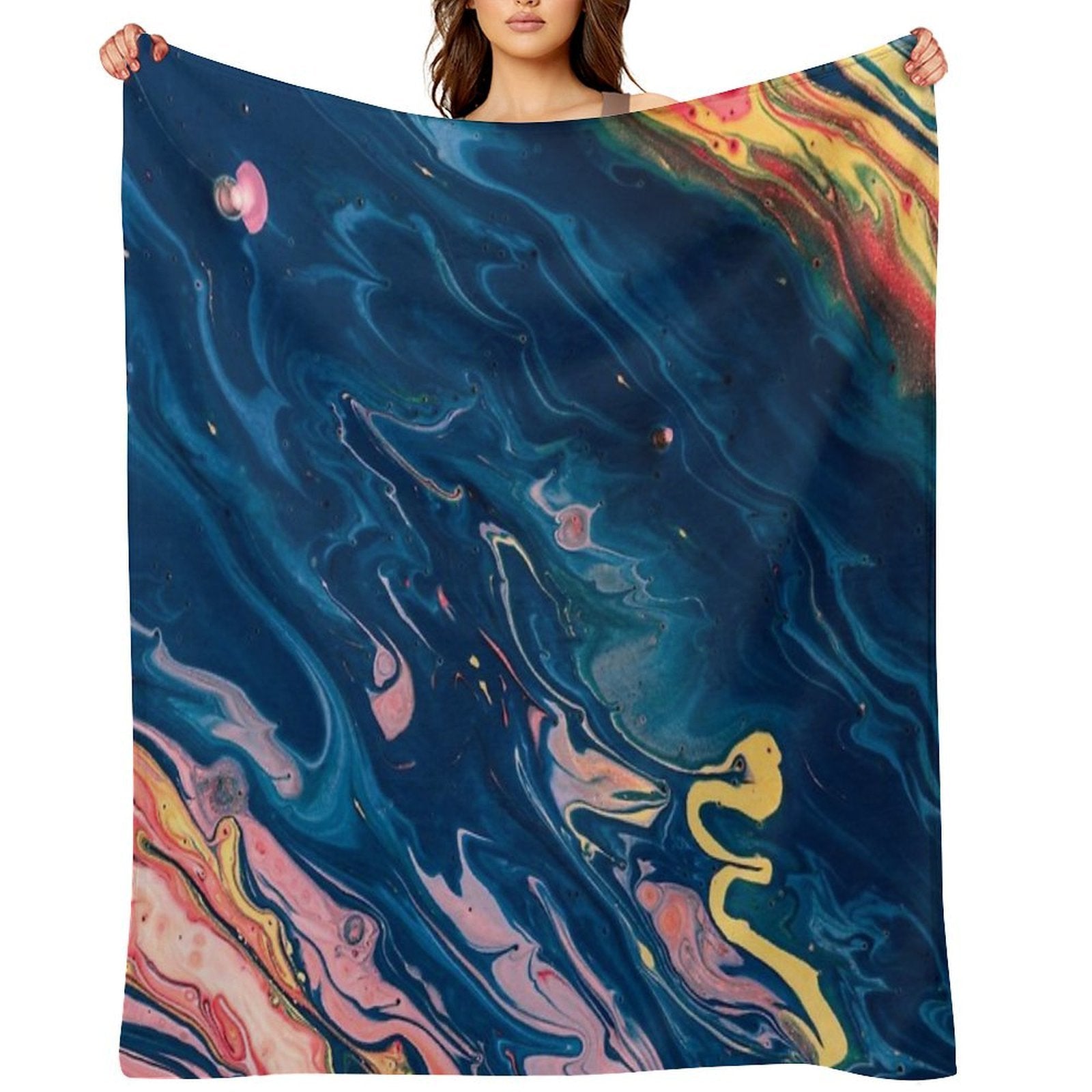 Marble Swirls of Dark Blue Pink Red And Yellow Abstract Pattern Multi-functional Throw Blanket