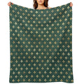 Gold Fleur-de-lis Design on A Green Background Premium Throw Blanket