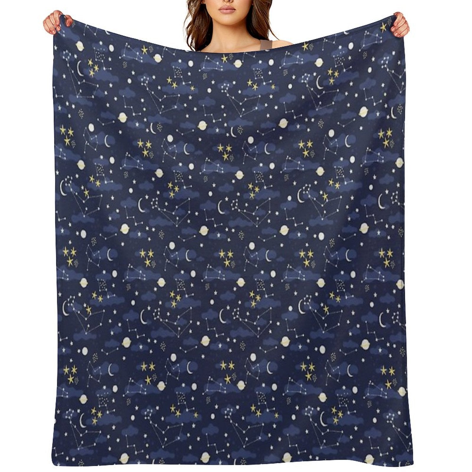 Galaxy - Cosmos, Moon And Stars. Astronomy Pattern. Cute Cartoon Universe Design. Multi-functional Throw Blanket