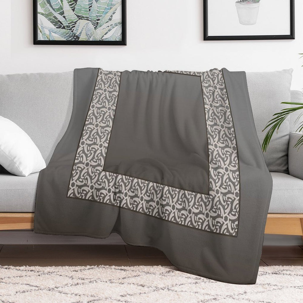 Gradient Taupe with A Cool Cream Lace Border Wrinkle-free Throw Blanket