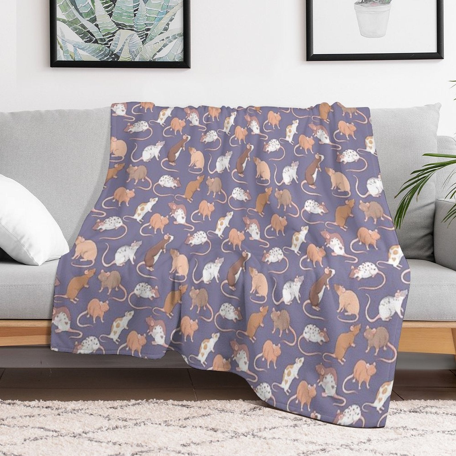 Cute Rattie Rats Against A Slate Grey Background by Whimsicolourart Travel-friendly Throw Blanket
