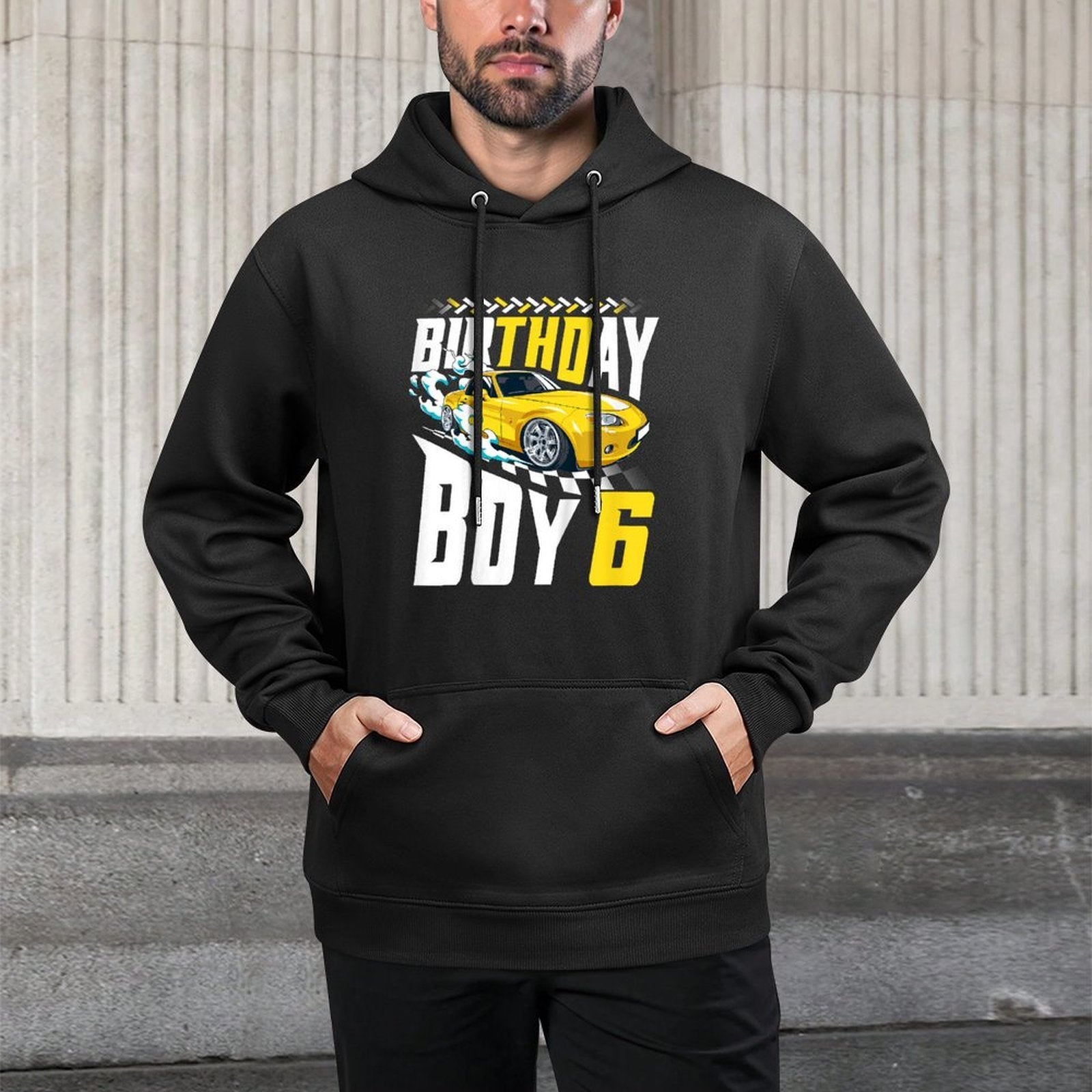Kids Birthday Boy 6 Years Race Car 6th Birthday Racing Car Moisture-Wicking Hoodie