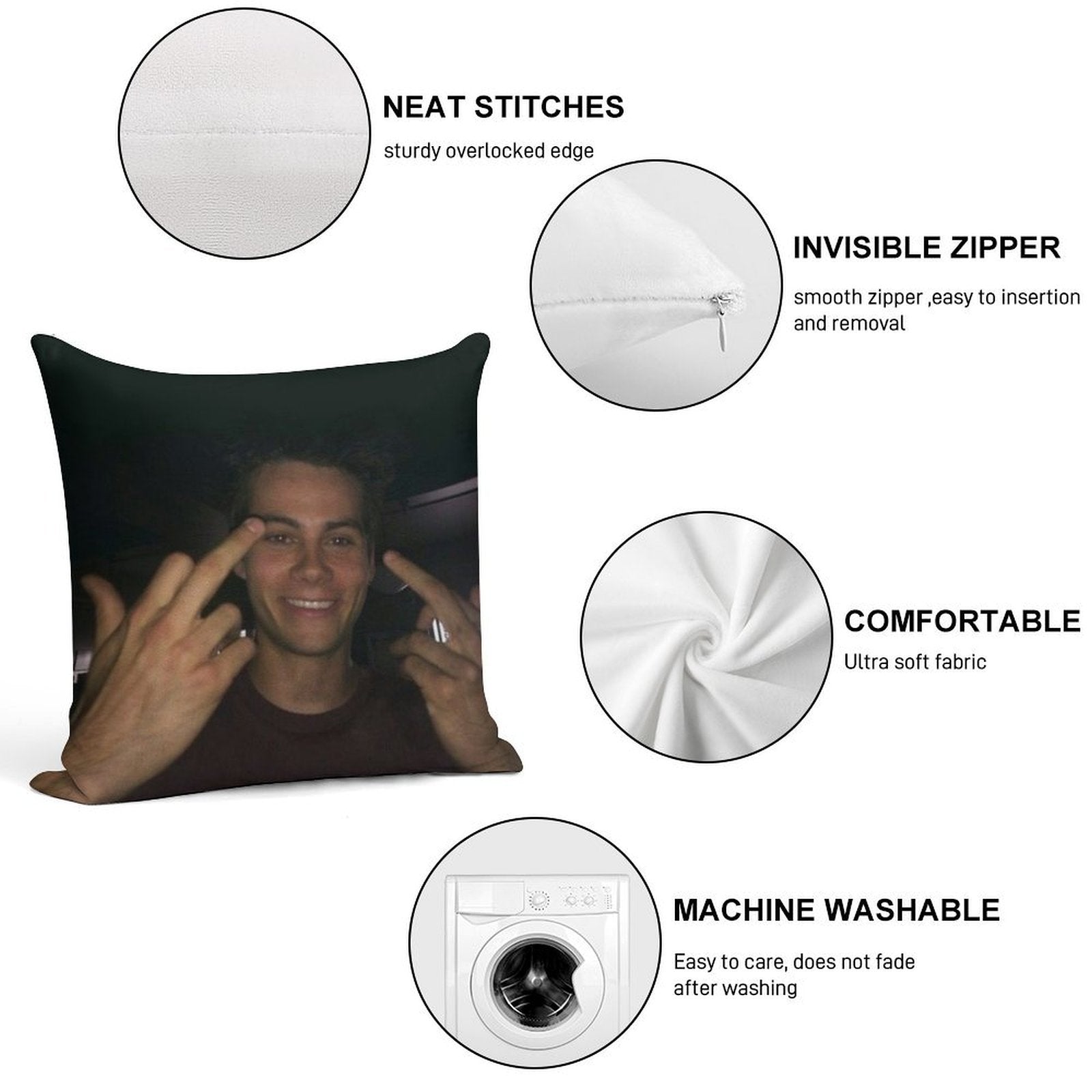 Dylan O’brien Middle Fingers Soft Shrink-Resistant Throw Pillow