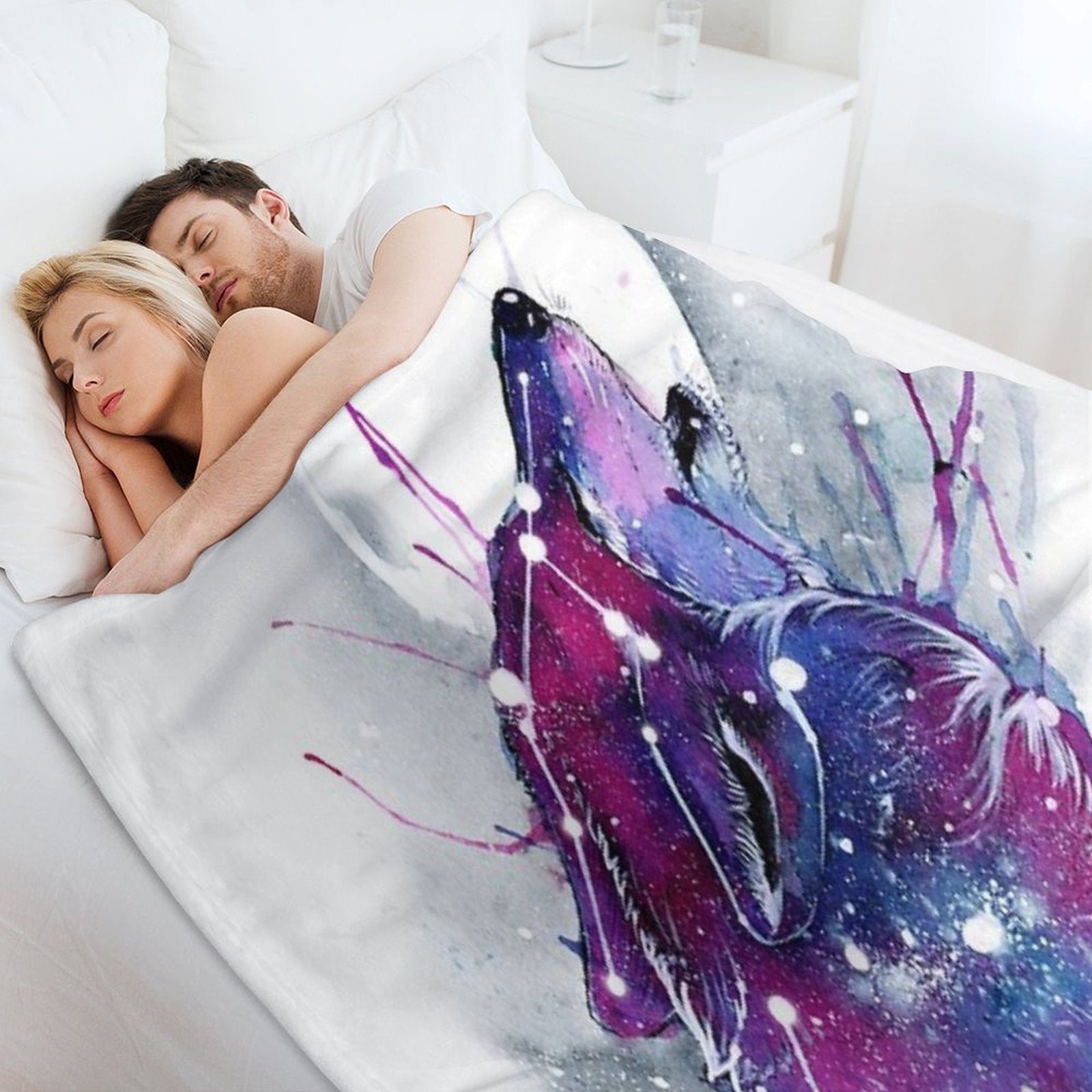 Galaxy Wolf Machine-washable Throw Blanket