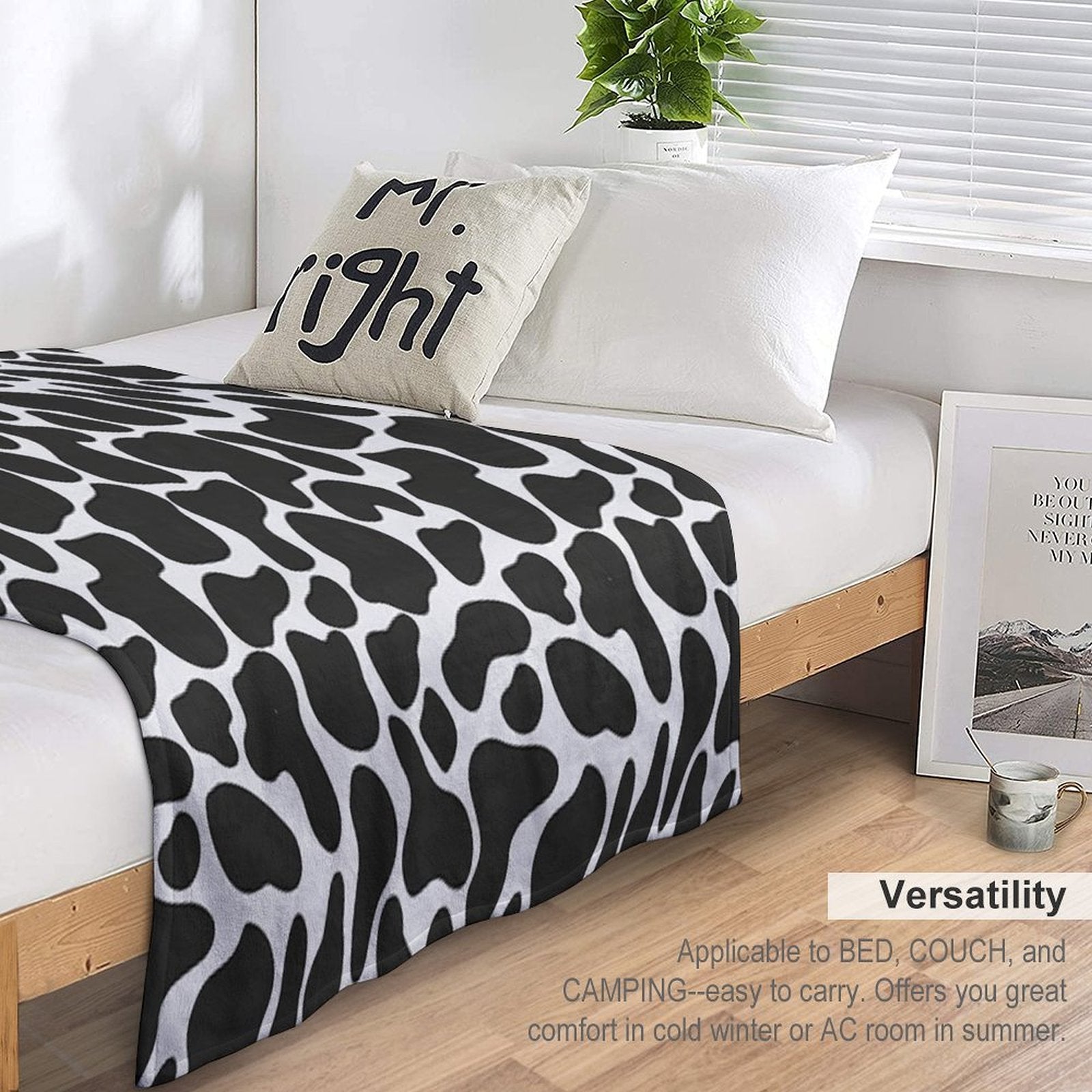 Black & White Animal Print - Cow Print Quick-dry Throw Blanket