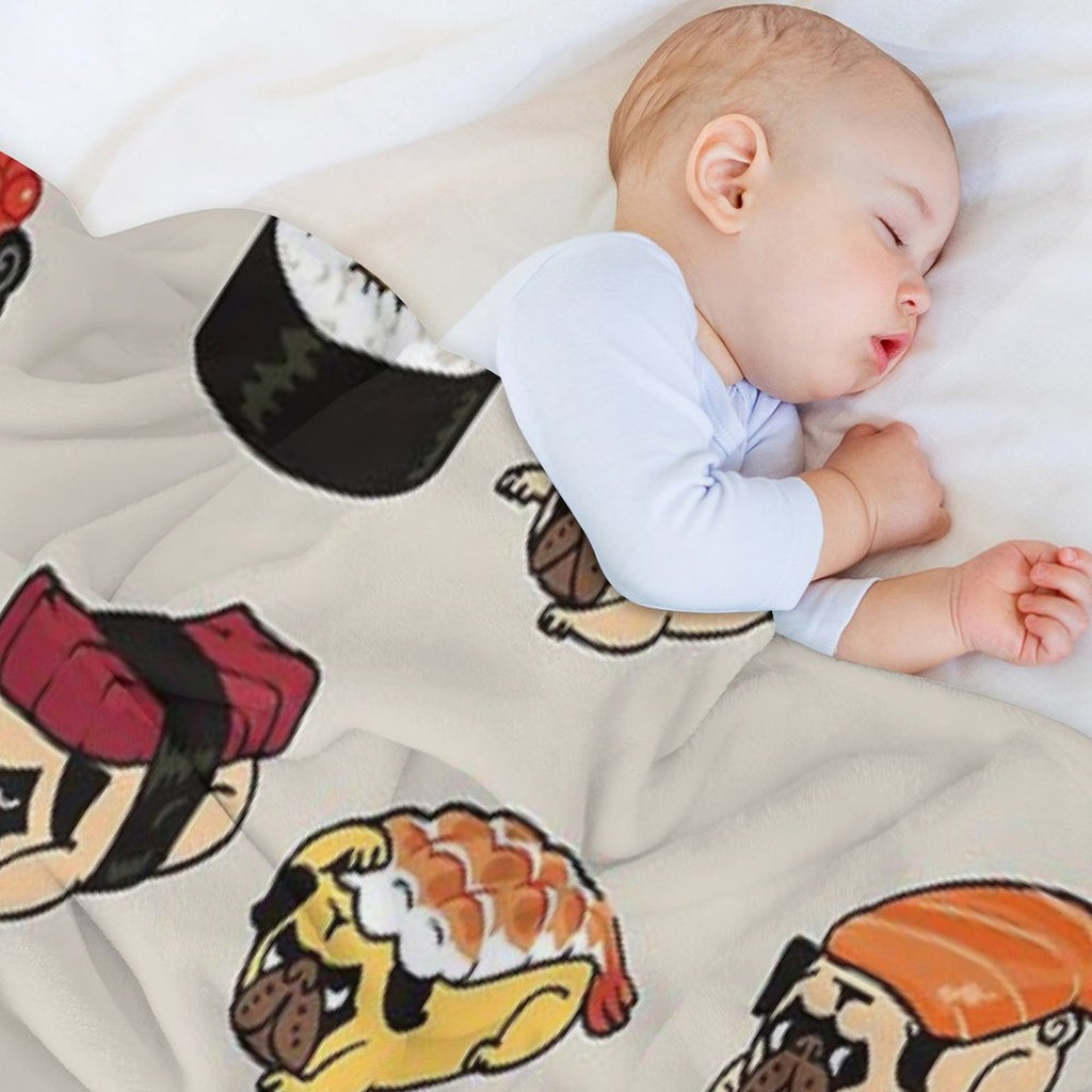 Sushi Pug Machine-washable Throw Blanket