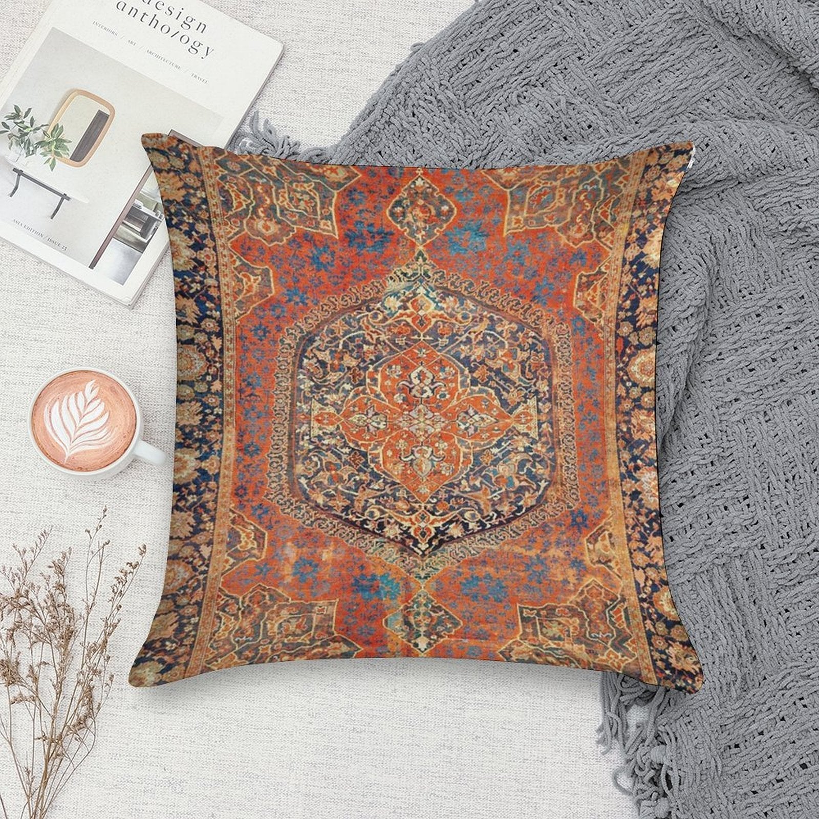 17th Century Turkish Carpet Print Soft Multiple Sizes Throw Pillow