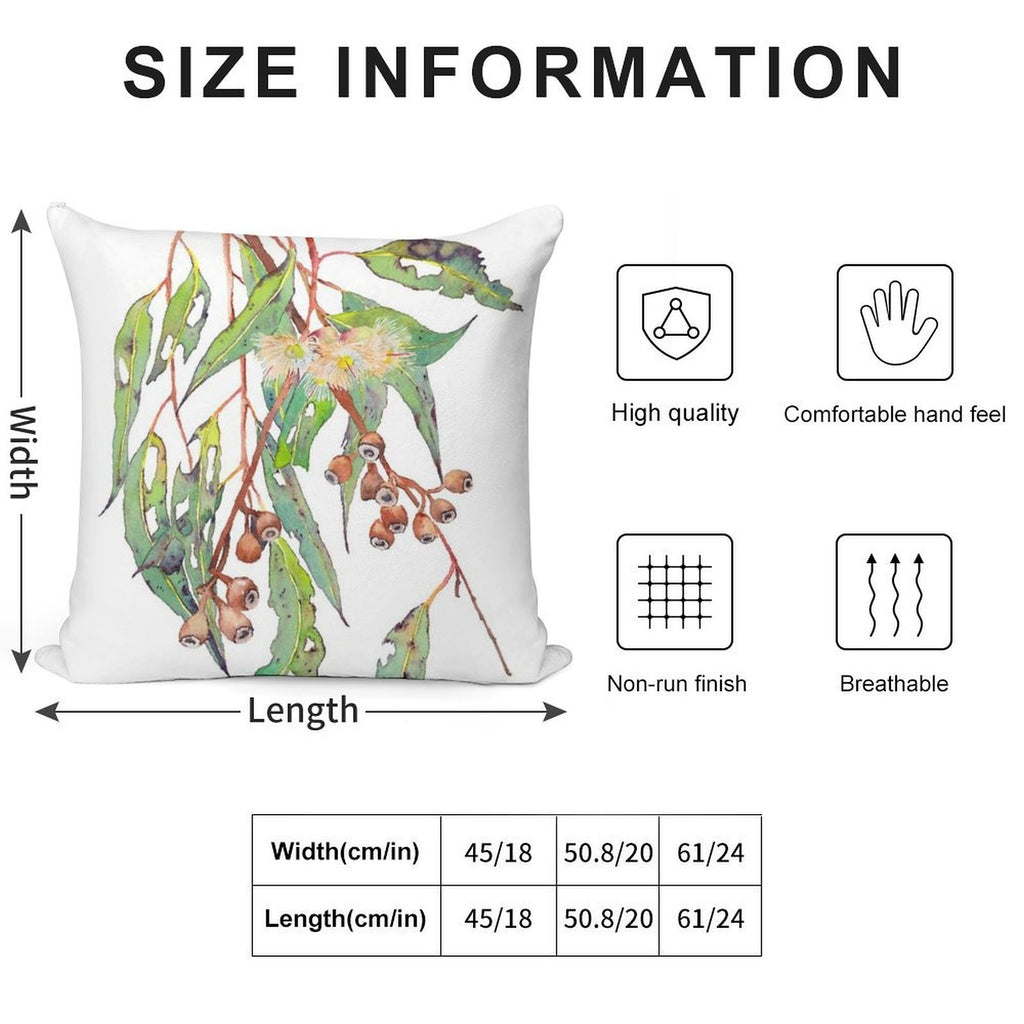 Watercolour Eucalyptus Tree Branch with White Flowers & Gumnuts. Soft Style Accent Throw Pillow