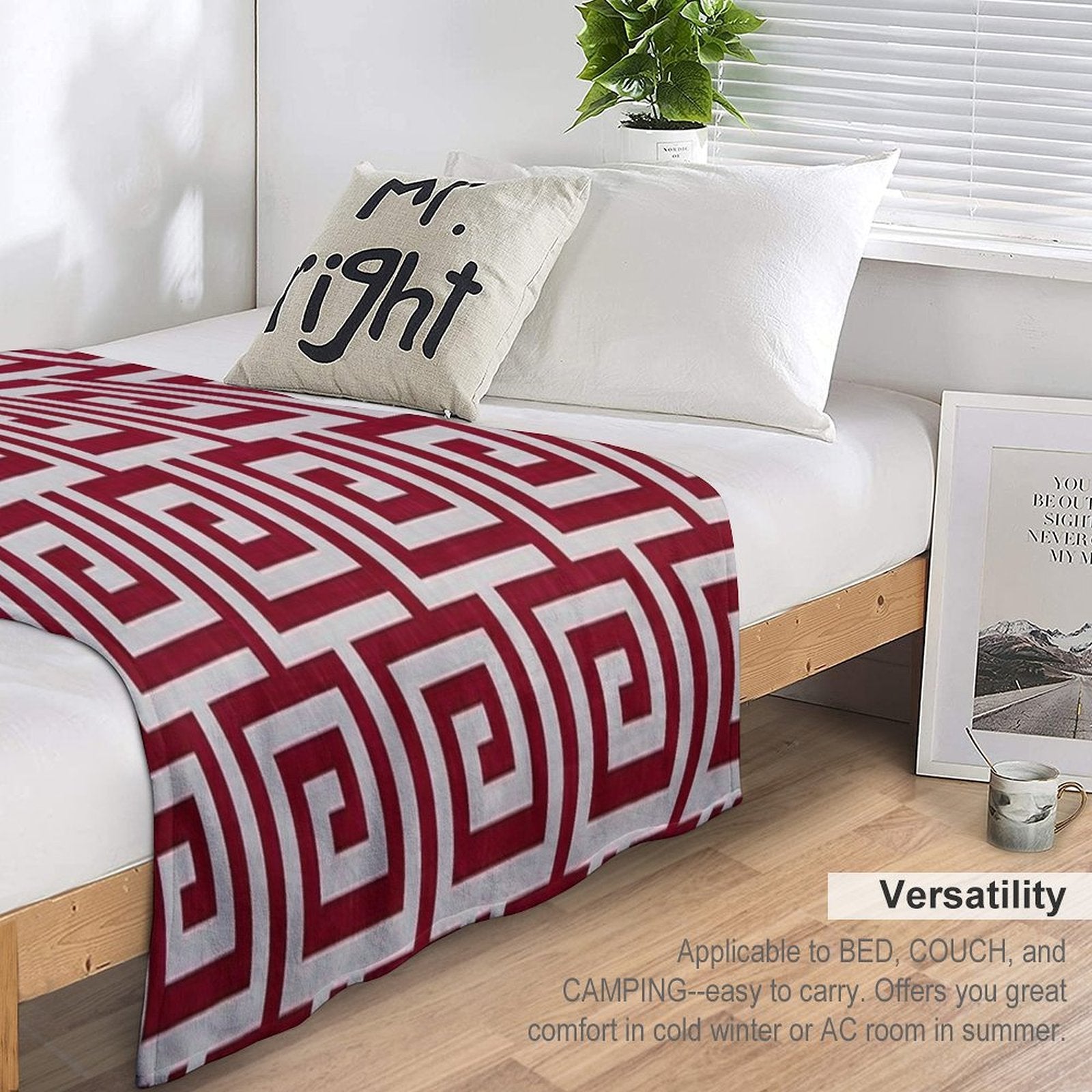 Red Geometric Maze Pattern Premium Throw Blanket