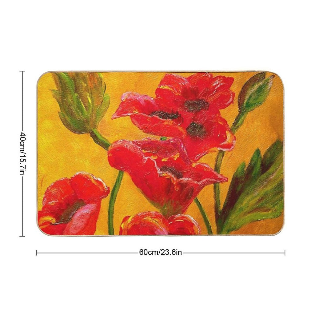 Red Floral Burnt Orange Autumn Pattern  Easy Maintenance Bath Mat