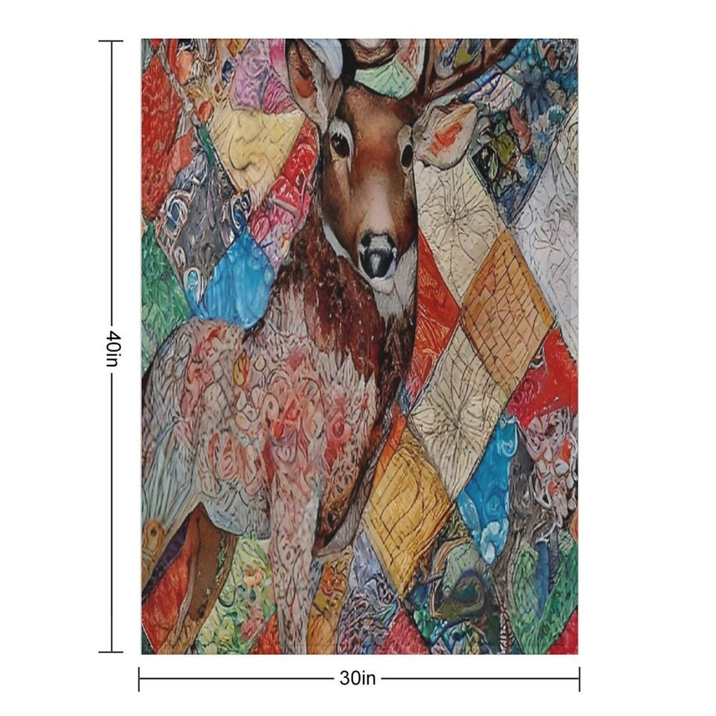 Rustic Deer Simulated Quilt Pattern Machine-washable Throw Blanket