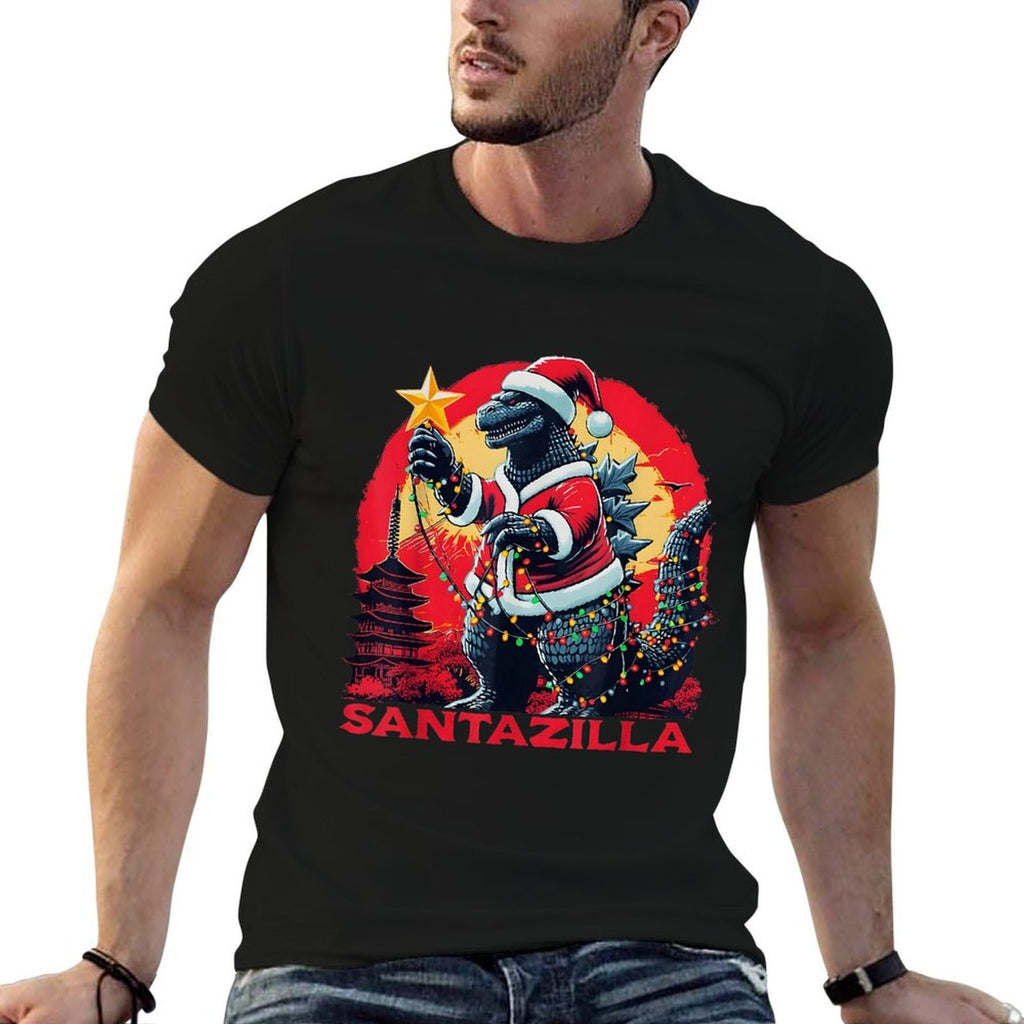 Xmas Christmas Santazilla Funny Holiday Monster Dinosaur  Moisture-wicking T-Shirt