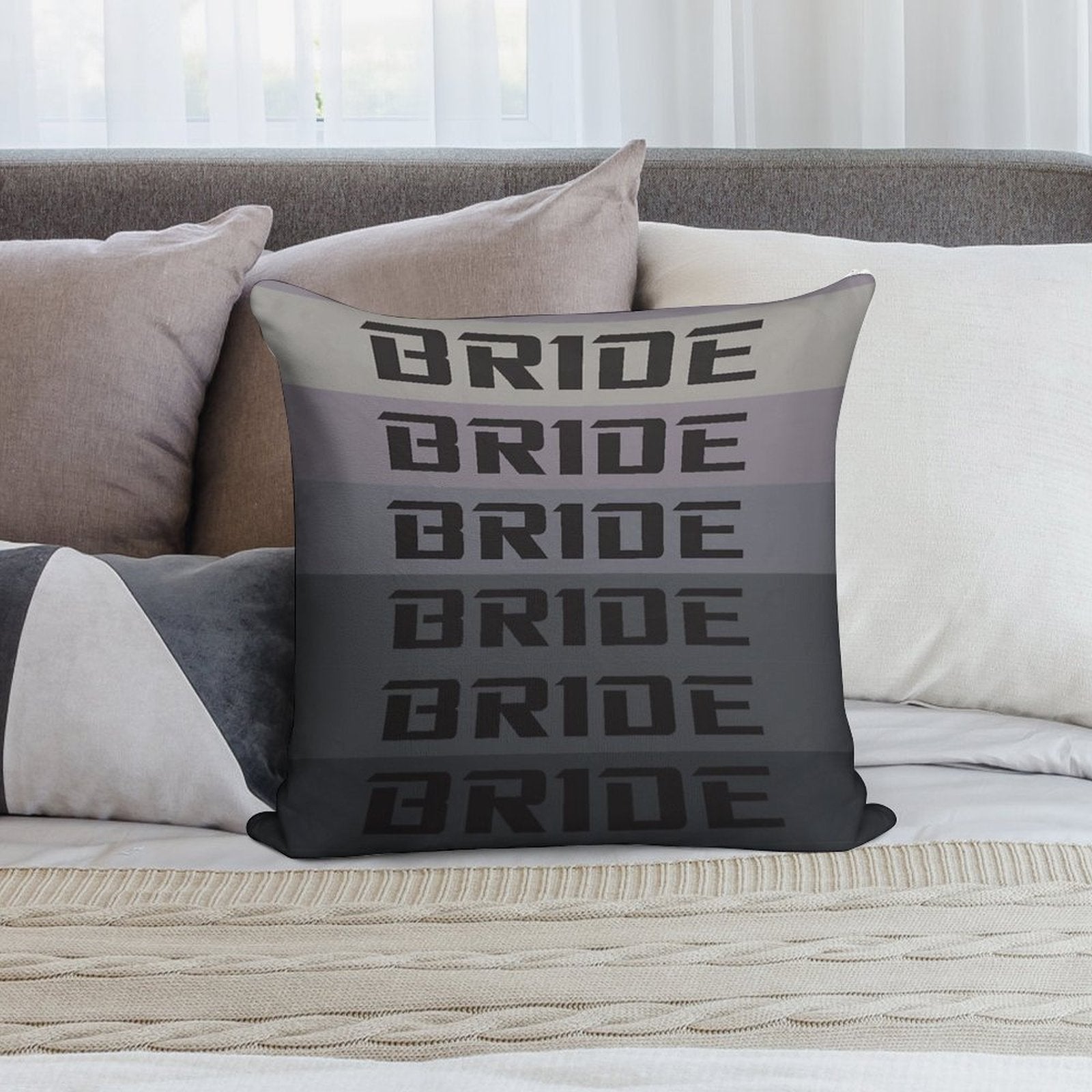 BRIDE JDM MATERIAL Soft Hidden Zipper Throw Pillow