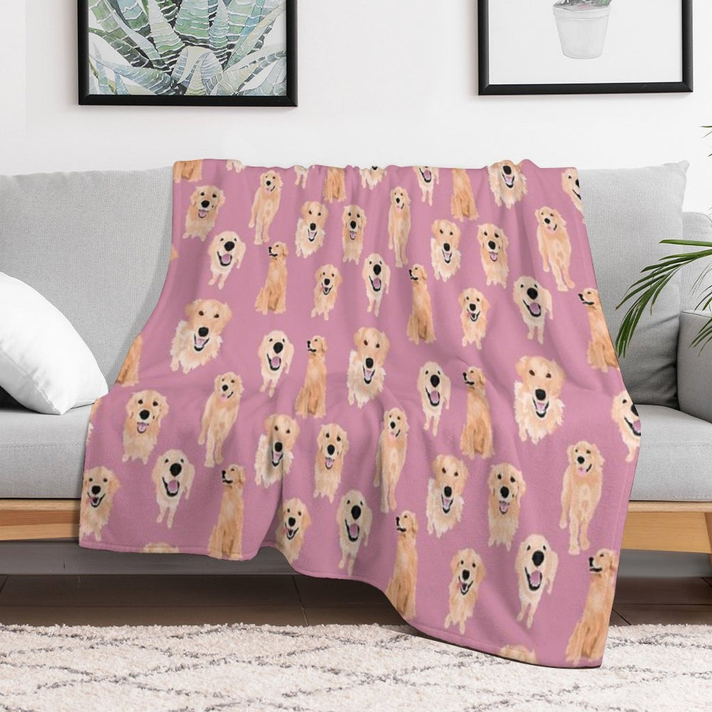 Golden Retrievers on Pink Compact Throw Blanket