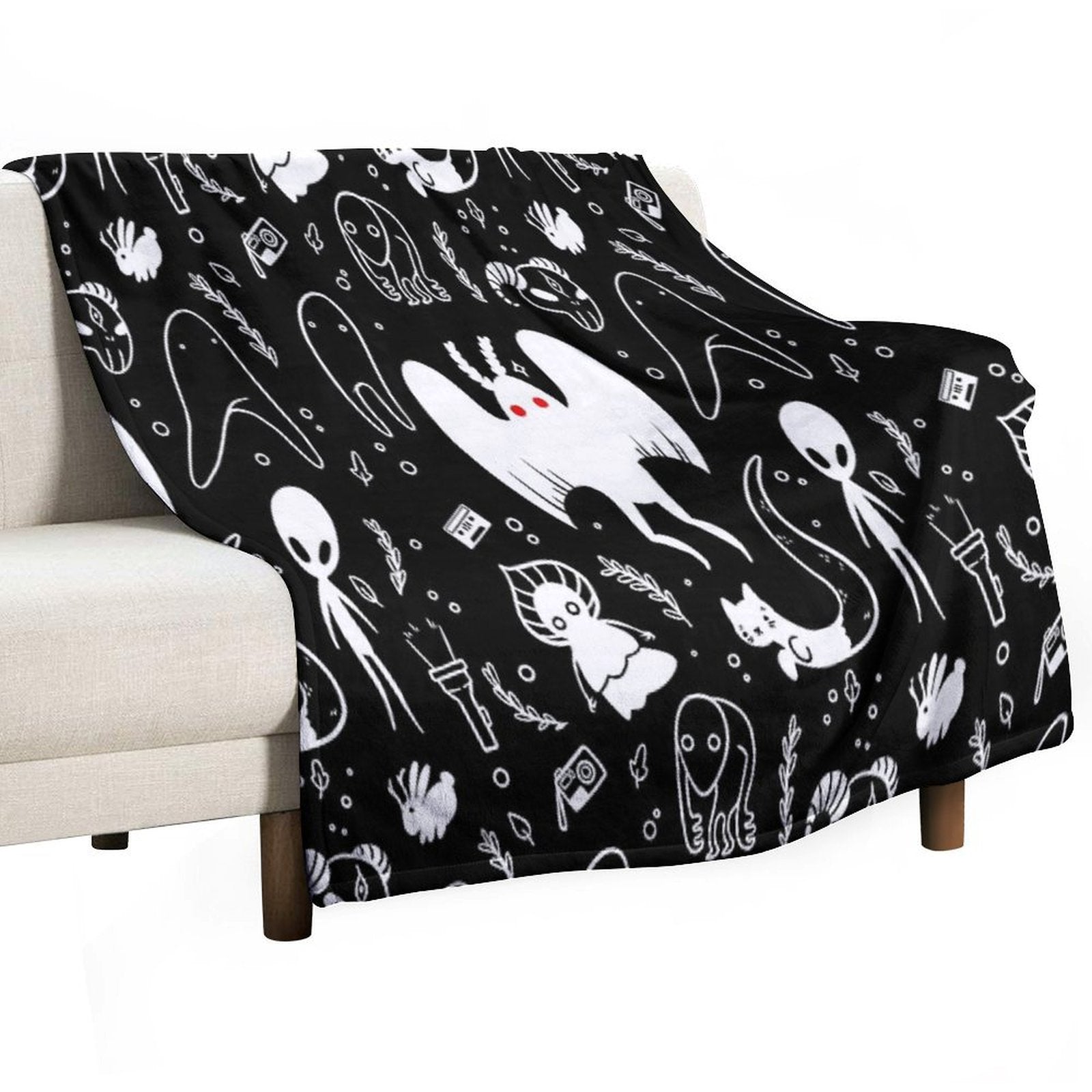 Cryptids in Black Compact Throw Blanket