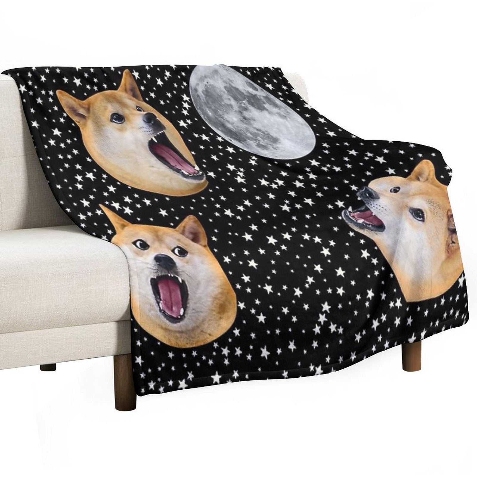 Three Doge Night Howling at The Moon Compact Throw Blanket