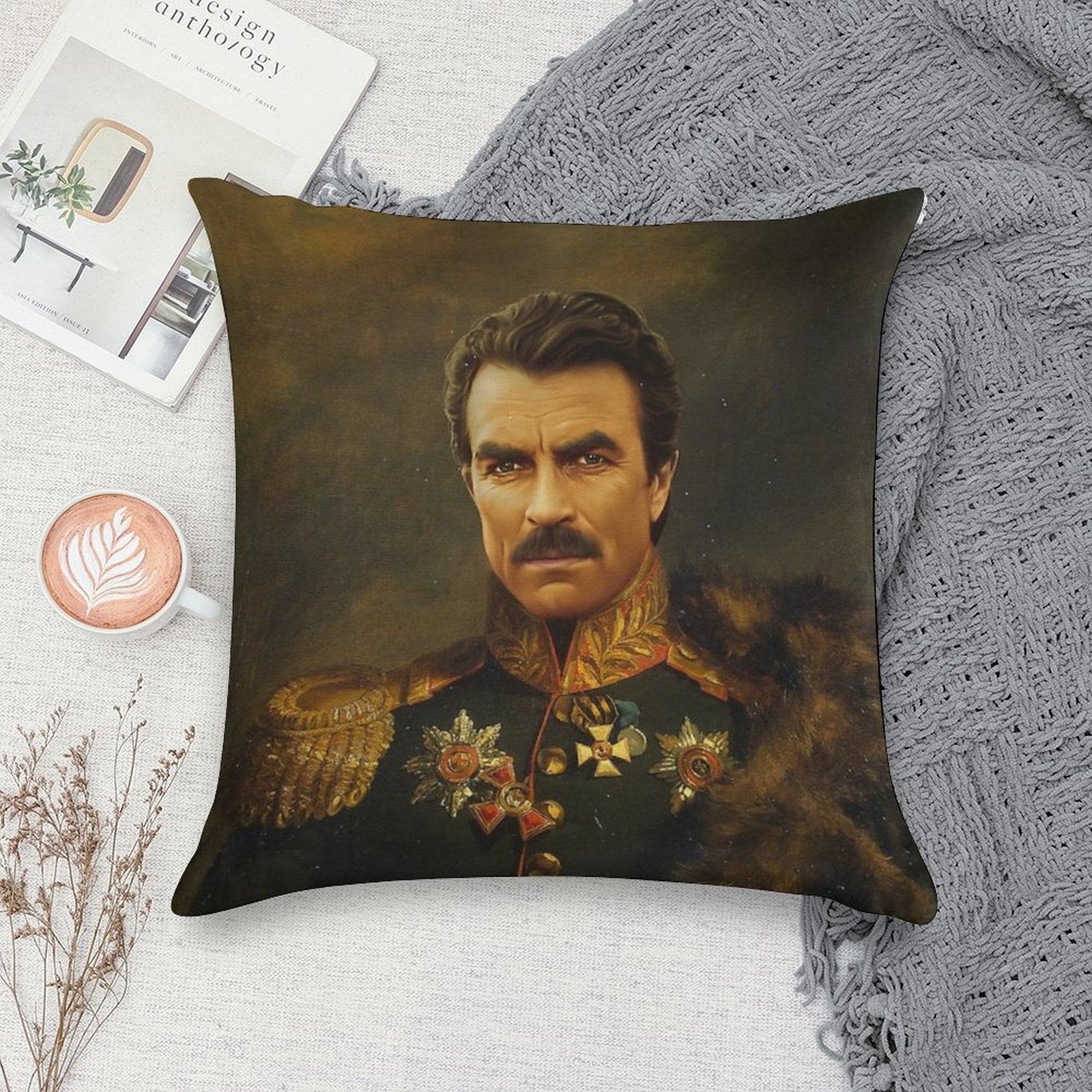 Tom Selleck - Replaceface Soft Short Plush Fabric Throw Pillow