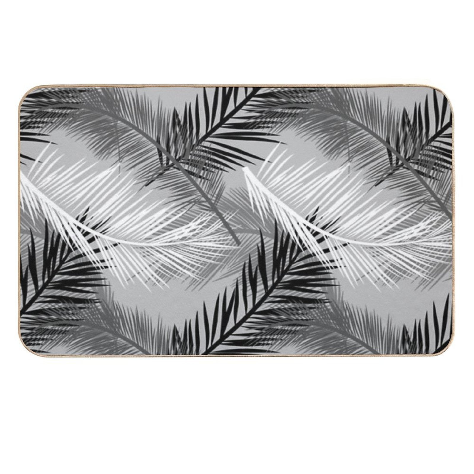 Palm Leaf Print, Gray, Black And White Durable Bath Mat