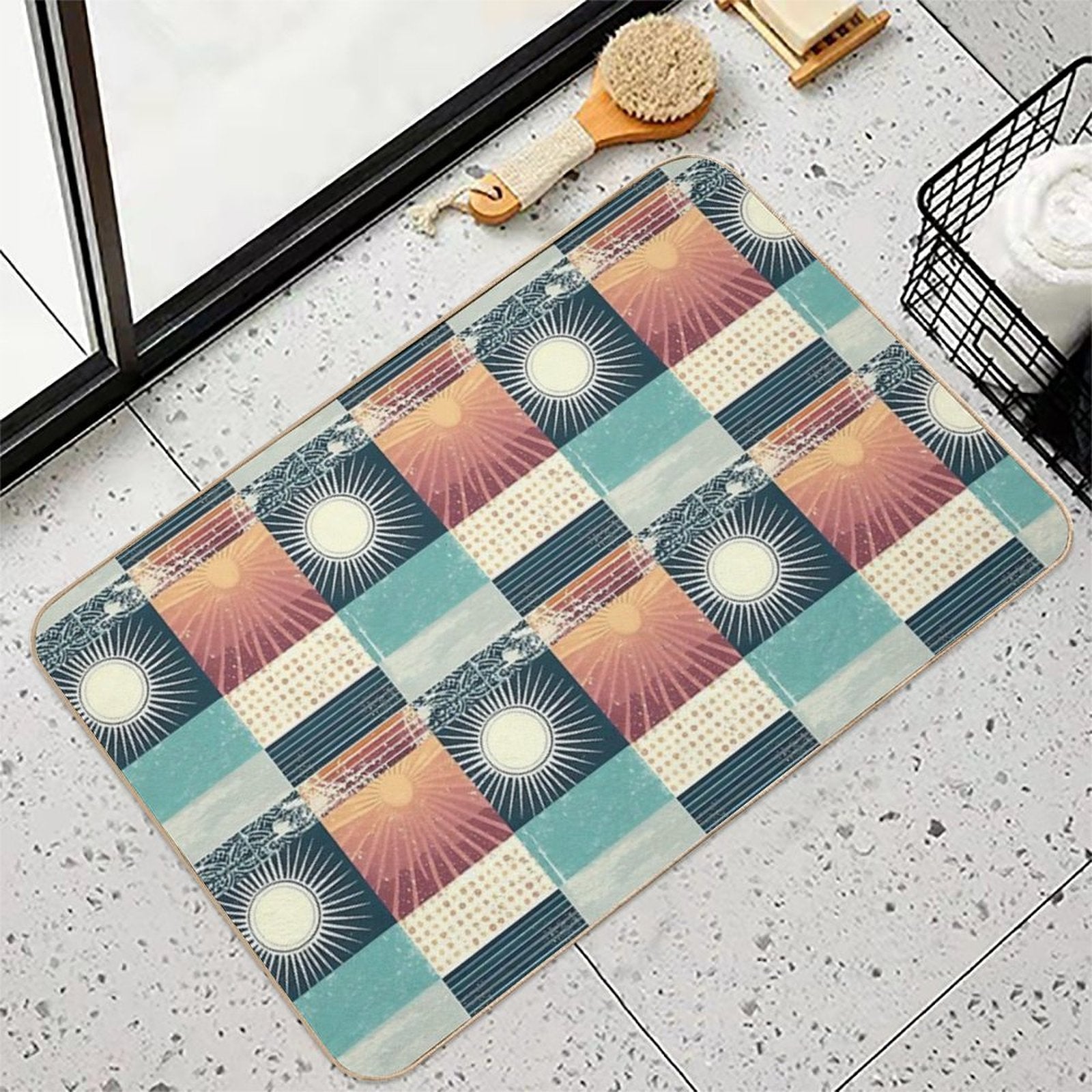 Retro Sixties Patchwork, Sun And The Ocean  Toxin-Free Bath Mat