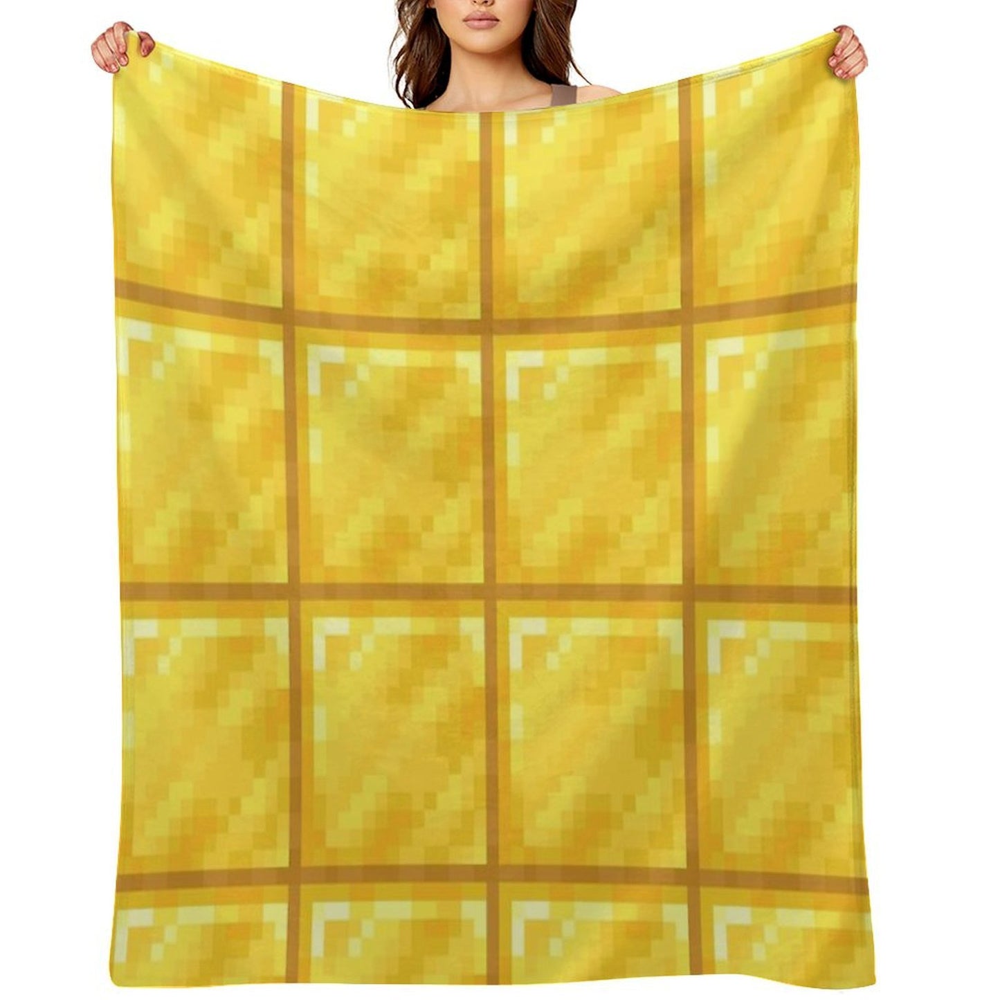 Minecraft Gold Block Texture Pixel Art Versatility Throw Blanket