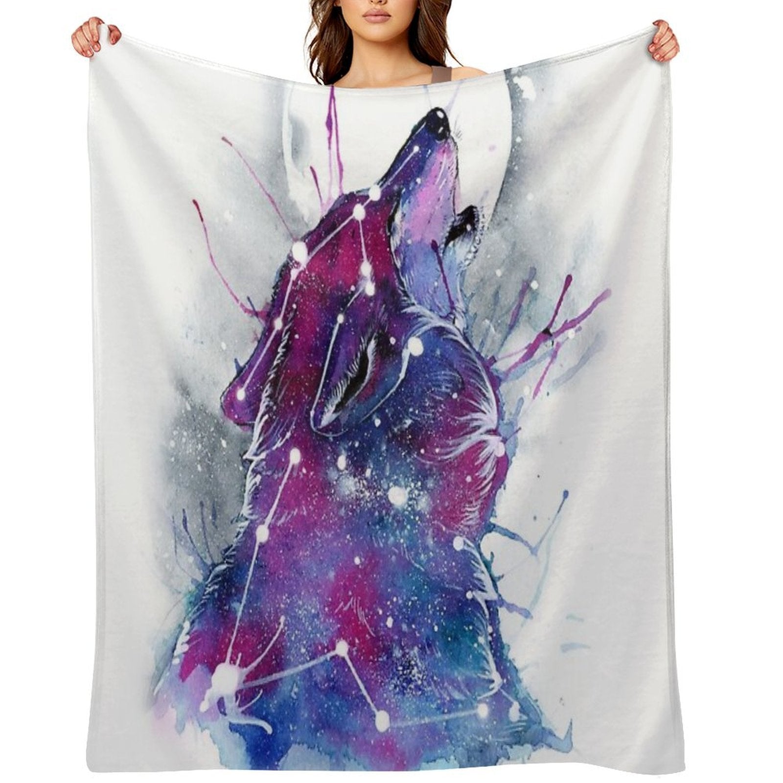 Galaxy Wolf Machine-washable Throw Blanket
