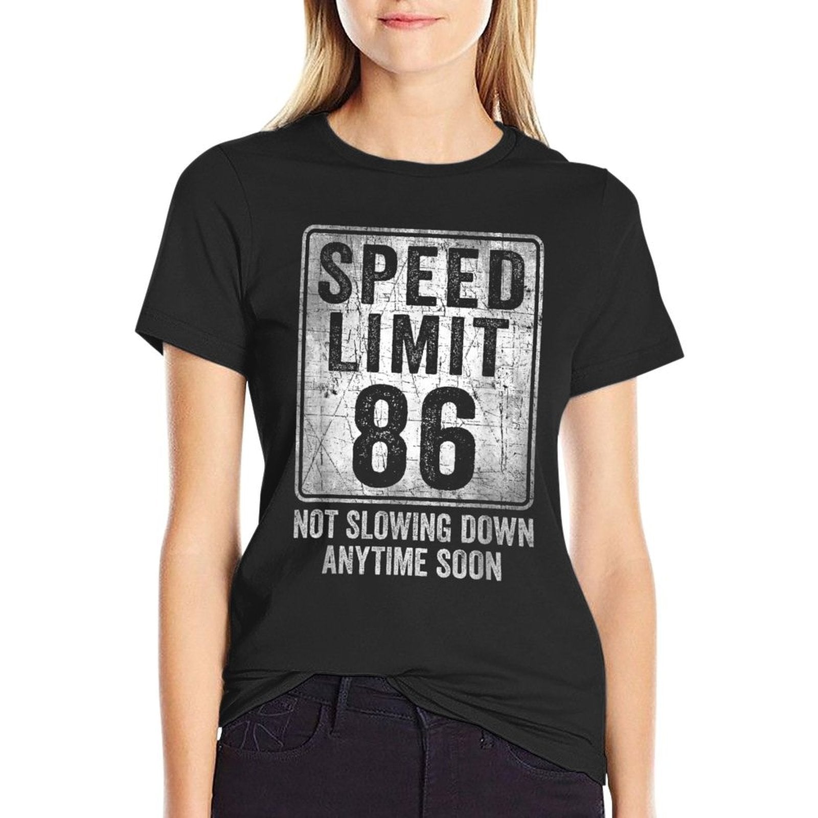 86th Birthday Speed Limit Sign Funny 86 Year Old Senior  Polyester Blend T-Shirt