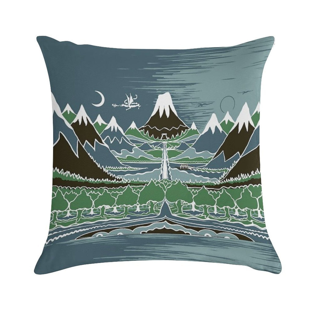Midnight Forest Mountain Path in The Style of J.R.R.Tolkien Soft Durable Construction Throw Pillow