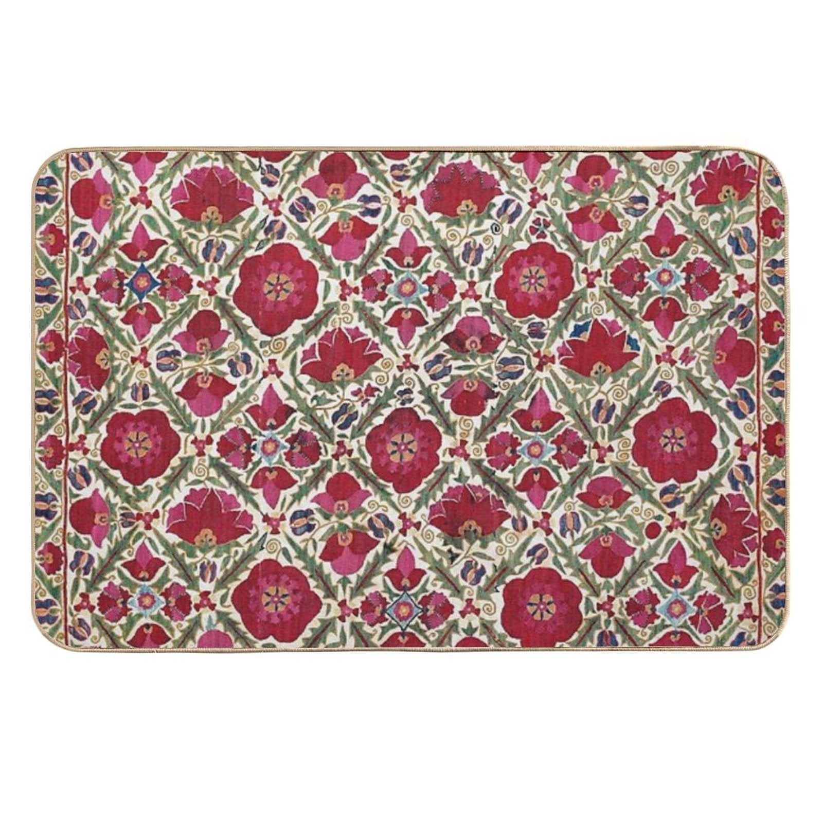 Bokhara Nim Suzani  Antique Uzbek Embroidery Print  Toxin-Free Bath Mat