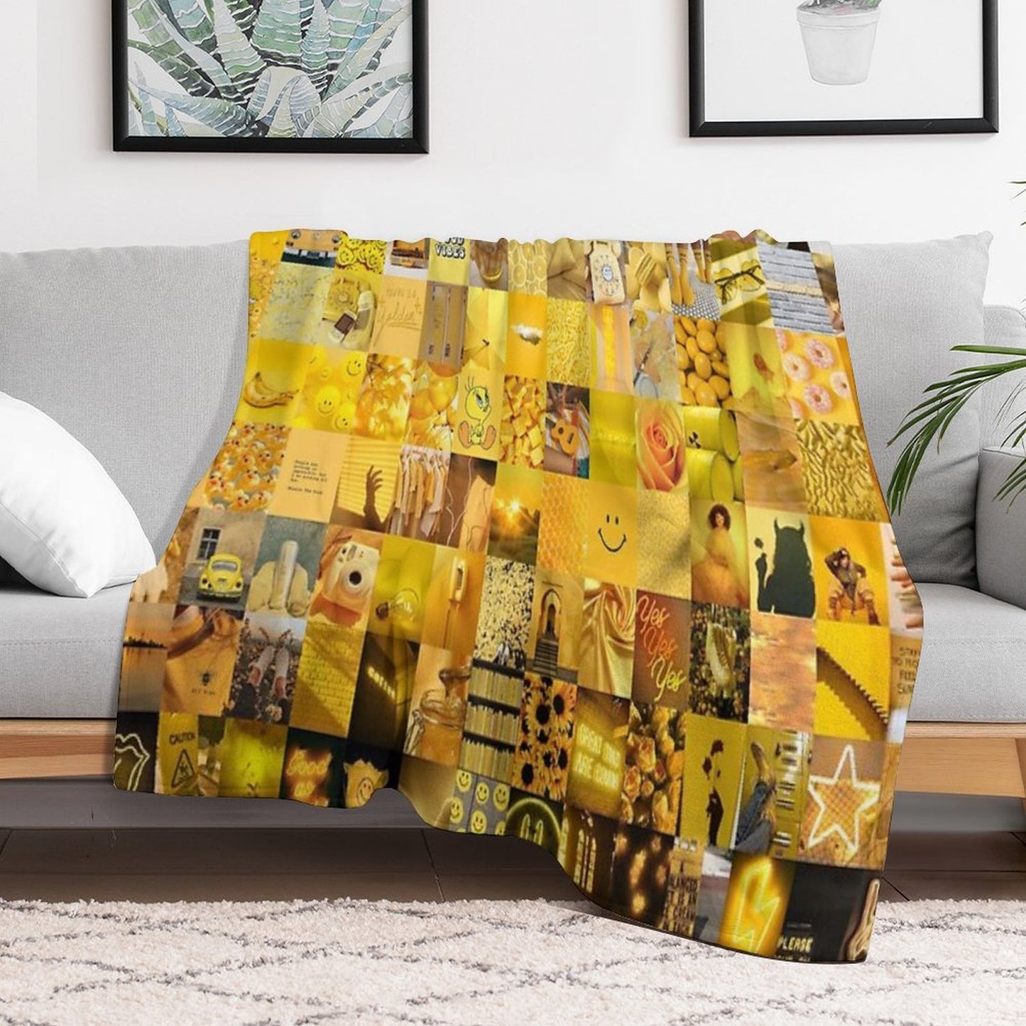 Yellow Vibes Collage Multi-functional Throw Blanket