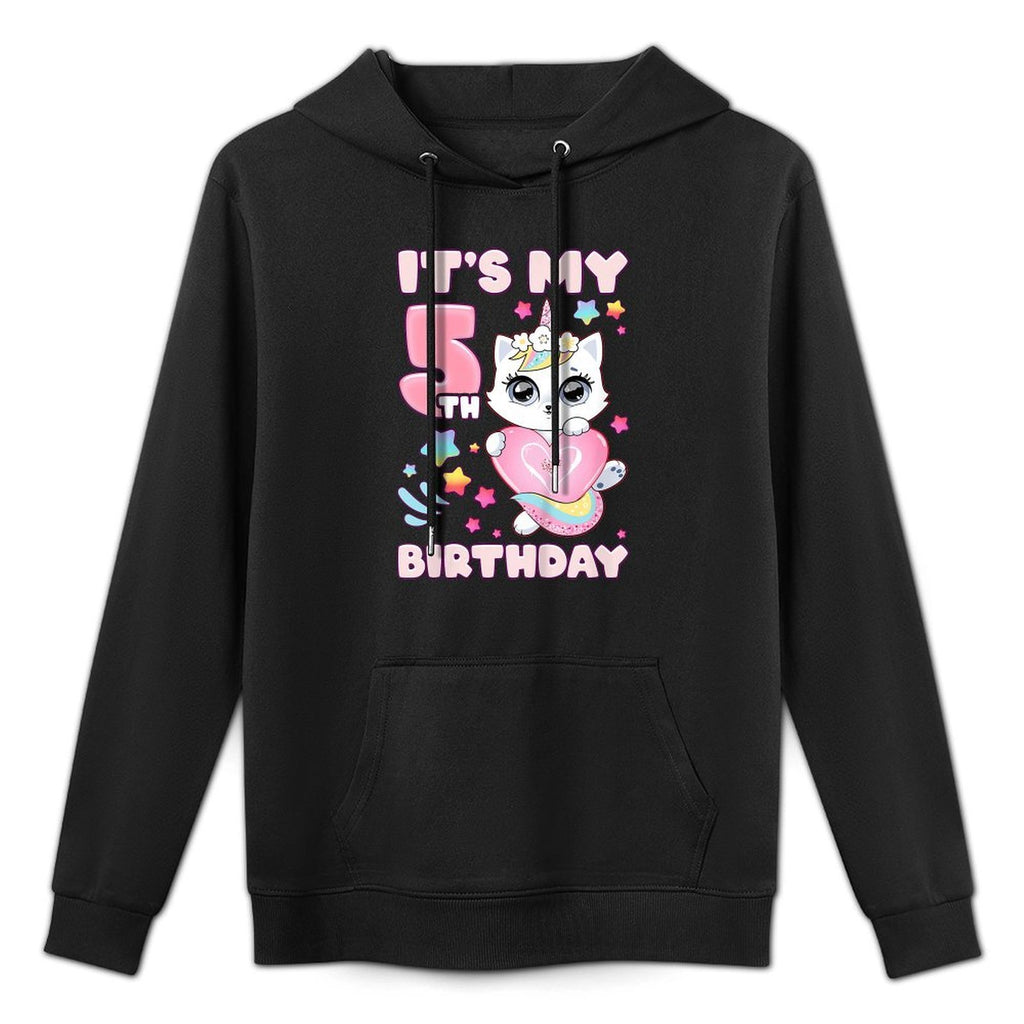 Kids Birthday Girl 5 Years Old, Cat, Unicorn, 5th Birthday Moisture-Wicking Hoodie