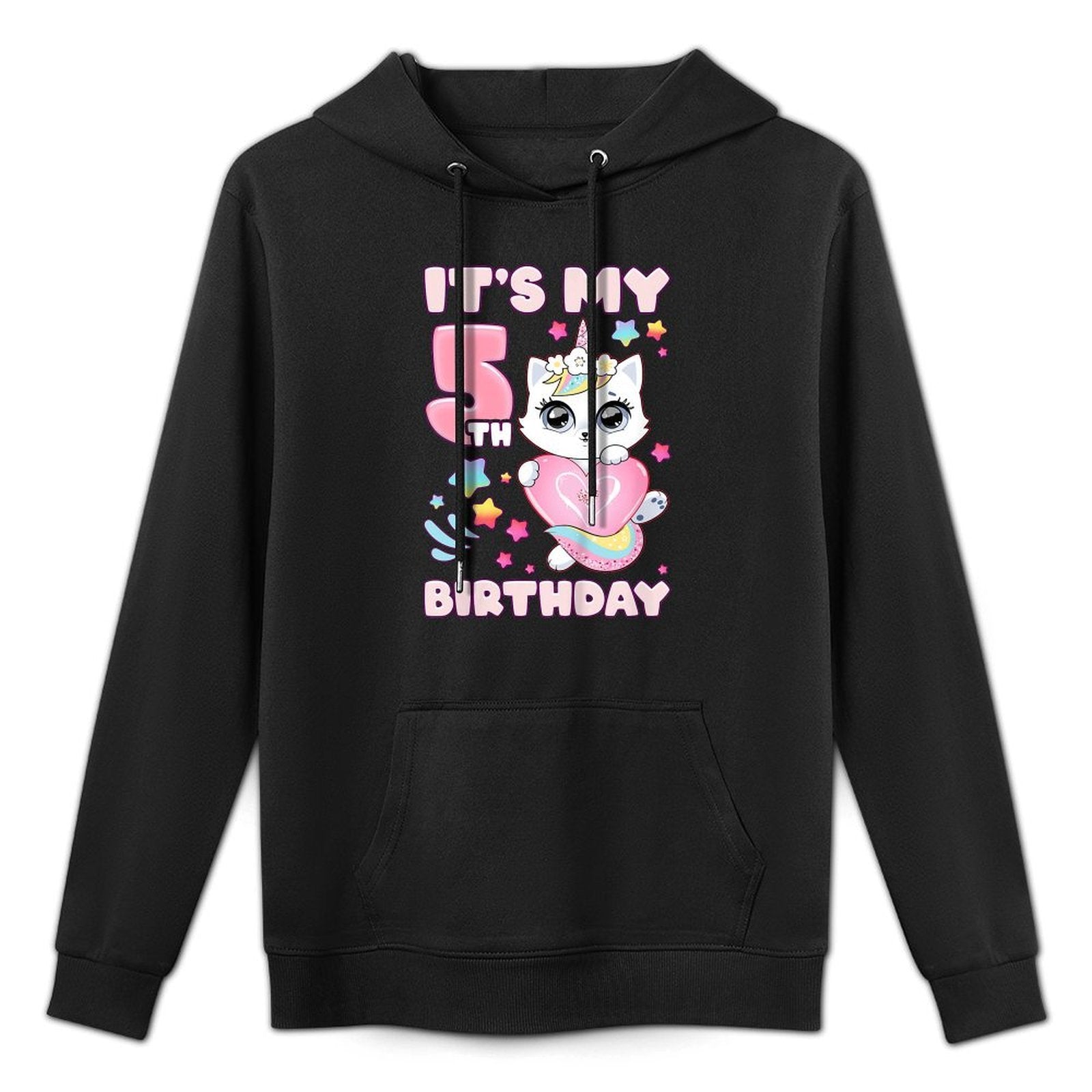 Kids Birthday Girl 5 Years Old, Cat, Unicorn, 5th Birthday Moisture-Wicking Hoodie