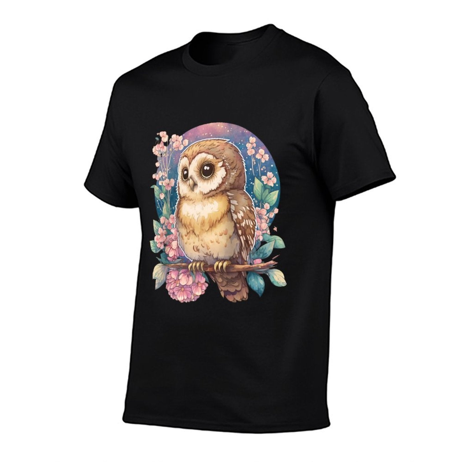 Owl & Blossoms Cute Watercolor Twilight Serenity Raglan Baseball  Easy-care T-Shirt