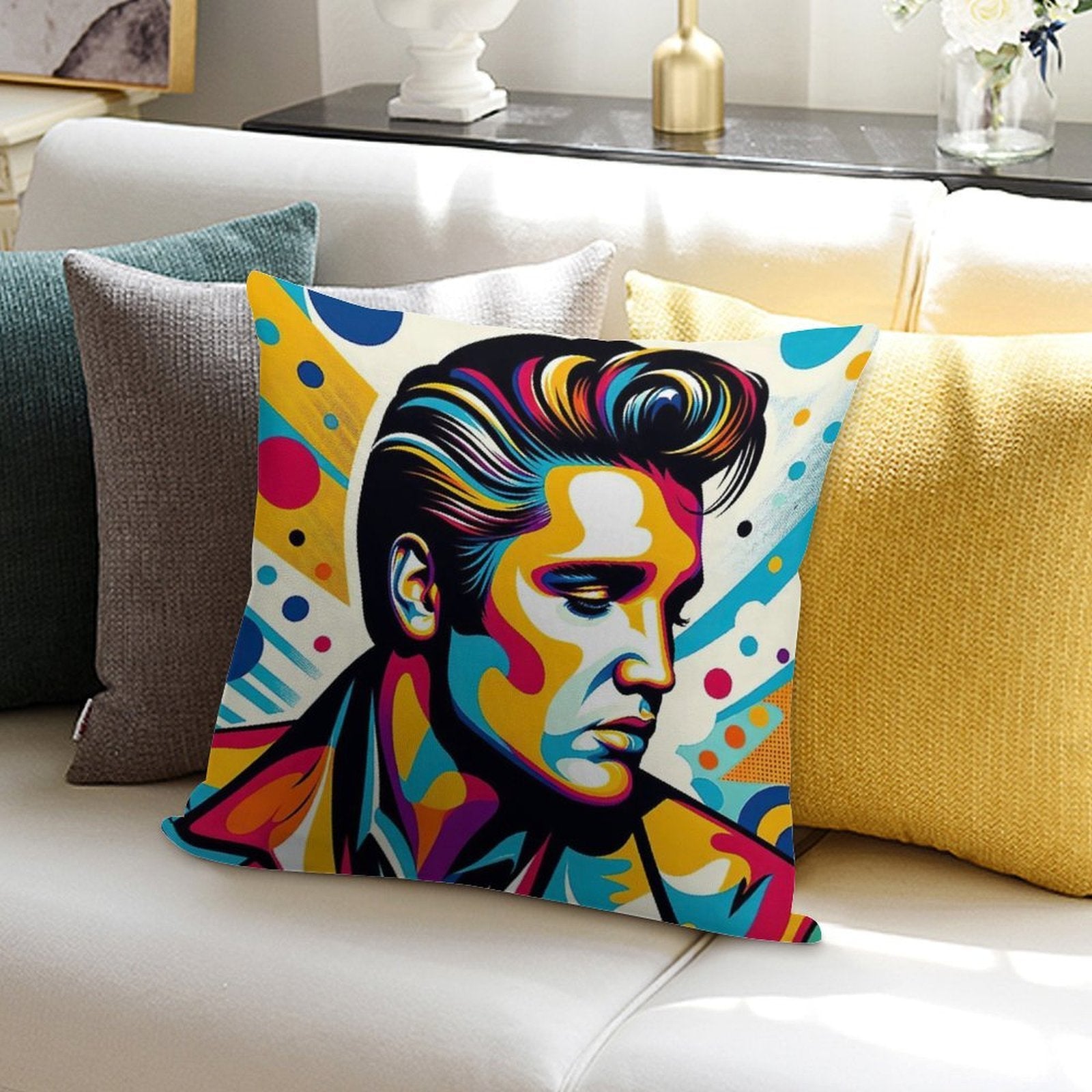 Elvis Presley Pop Art Soft Short Plush Fabric Throw Pillow