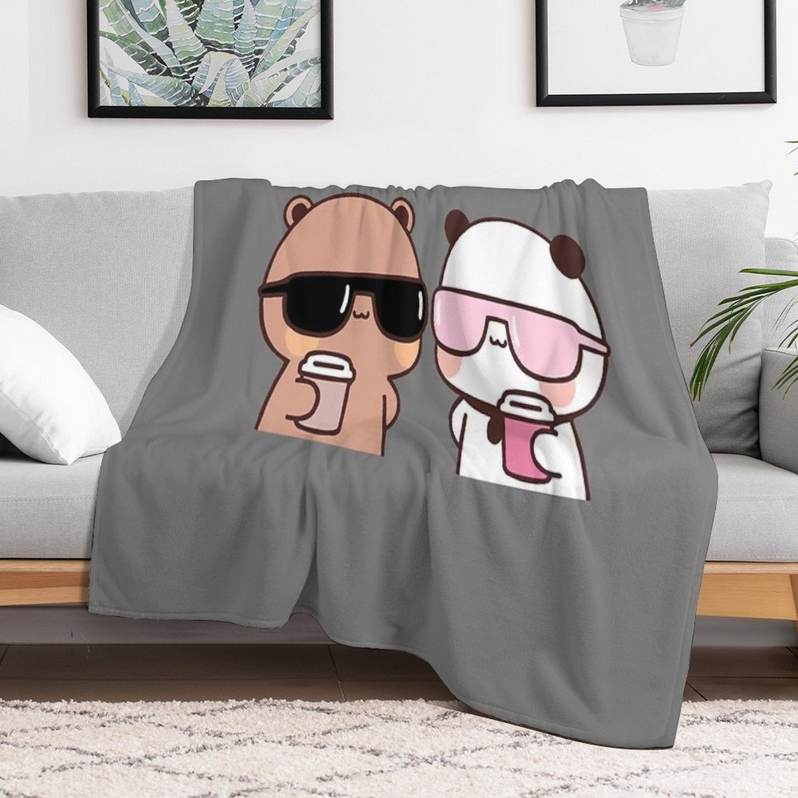 DuDu Bear And BuBu Panda Having Coffee Together❤️ Travel-friendly Throw Blanket