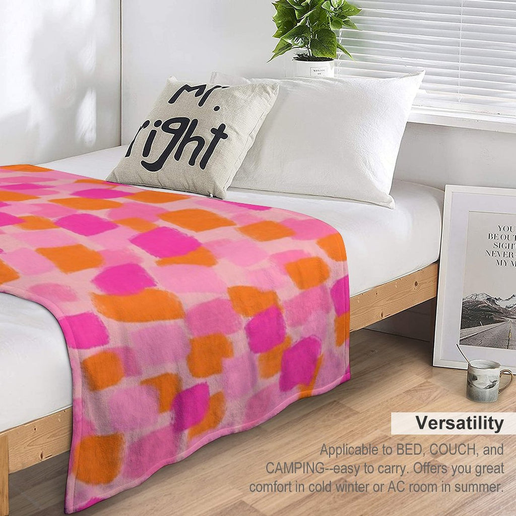 Abstract, Pink with Orange, Paint Brush Effect Compact Throw Blanket