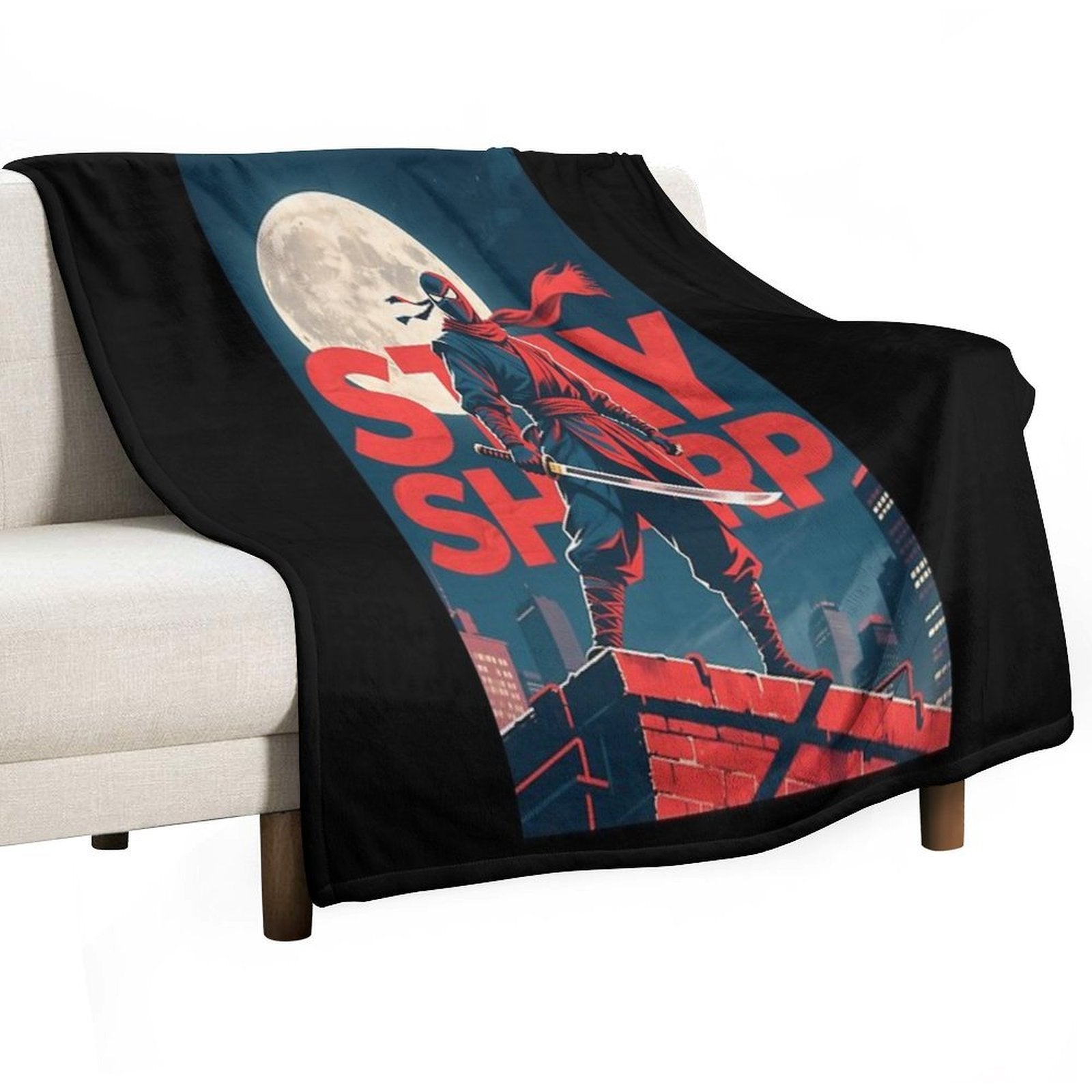 Stay Sharp – Retro Ninja in Hope-Style Urban Scene Anti-pilling Throw Blanket