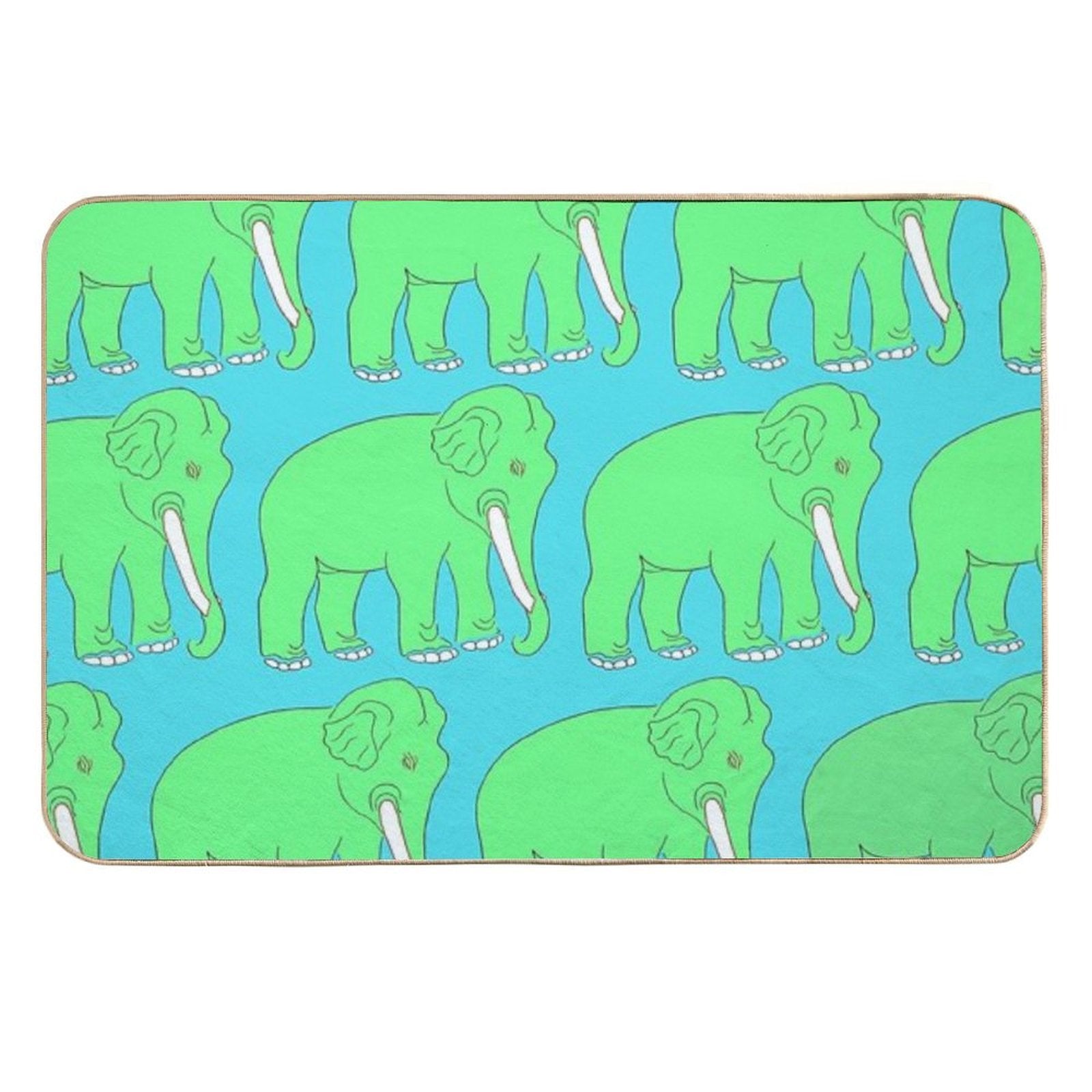 Vintage Elephant Illustration Pattern (GREEN)  Long-Lasting Bath Mat