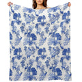 Elegant Vintage Blue Toile Deer in Woodland Quick-dry Throw Blanket