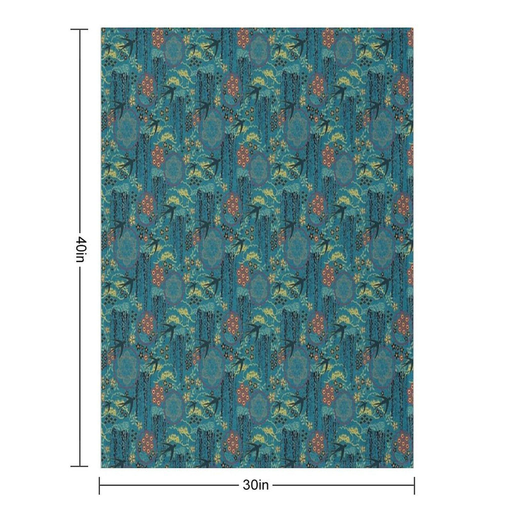 Japanese Garden in Teal Gold Red And Black Gift-ready Throw Blanket