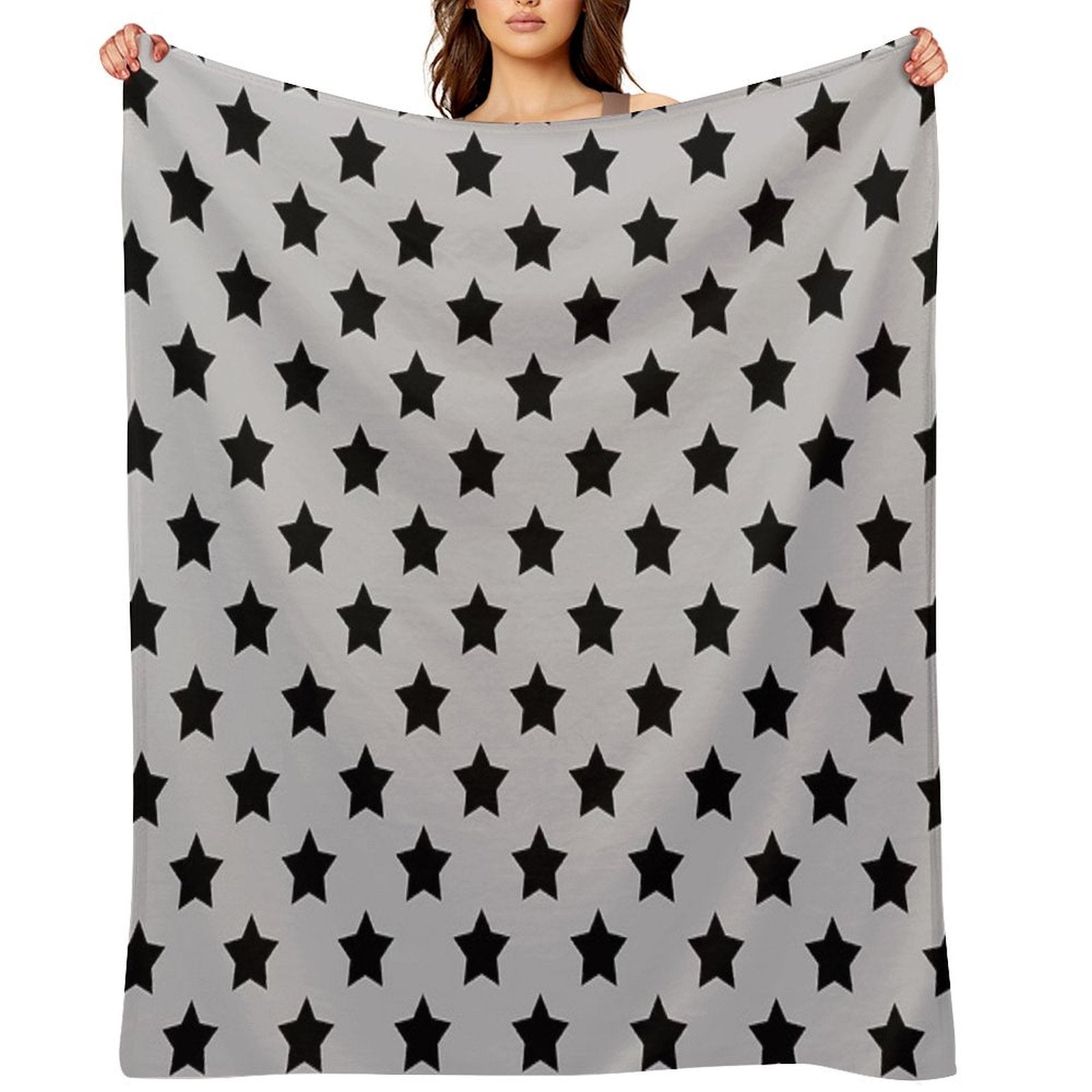 Black Stars Grey Background Pattern Design Wrinkle-free Throw Blanket